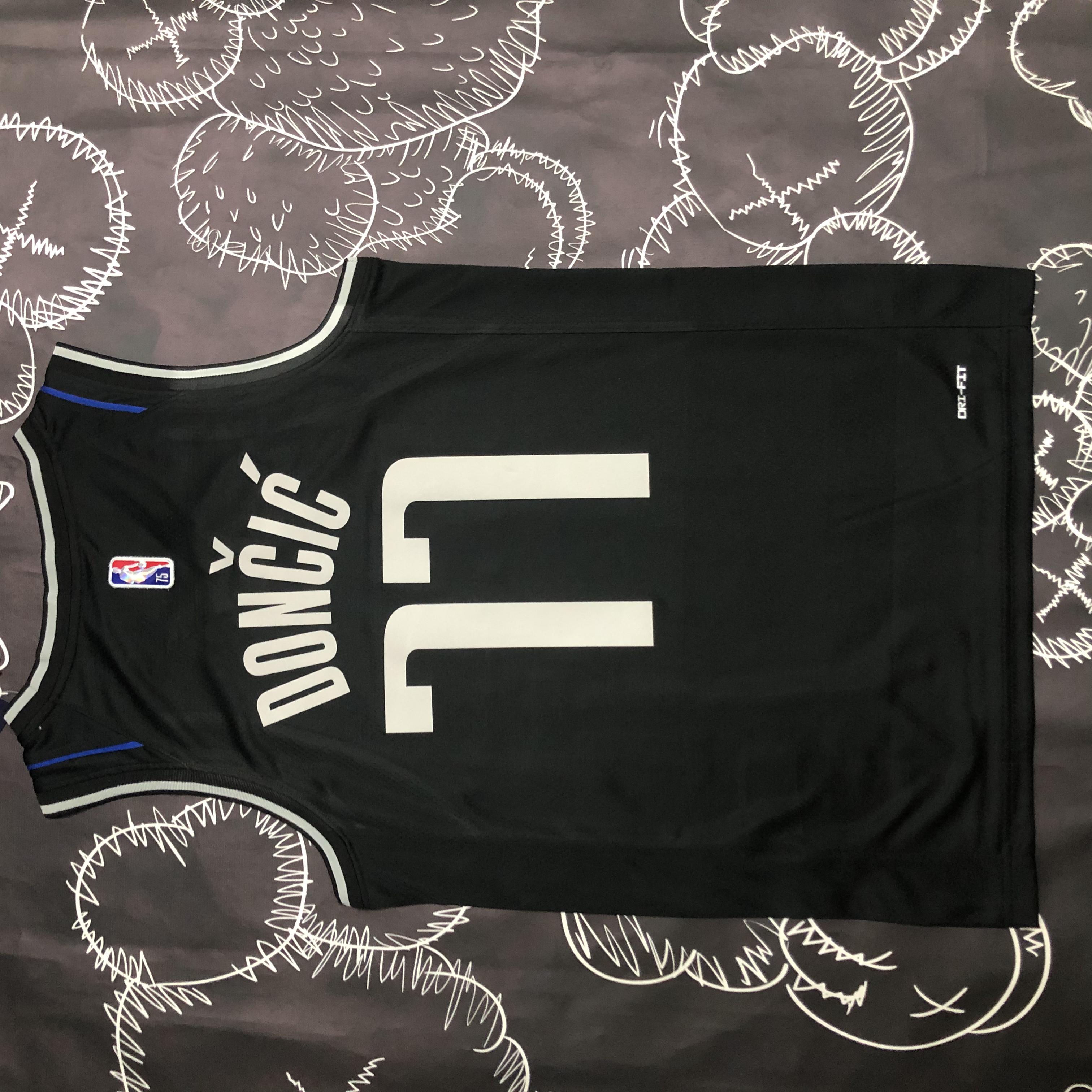 NBA Men 75th Anniversary Dallas Mavericks Select Series Black #77 DONCIC Jersey High Quality Name and Number Print - leoleo123123