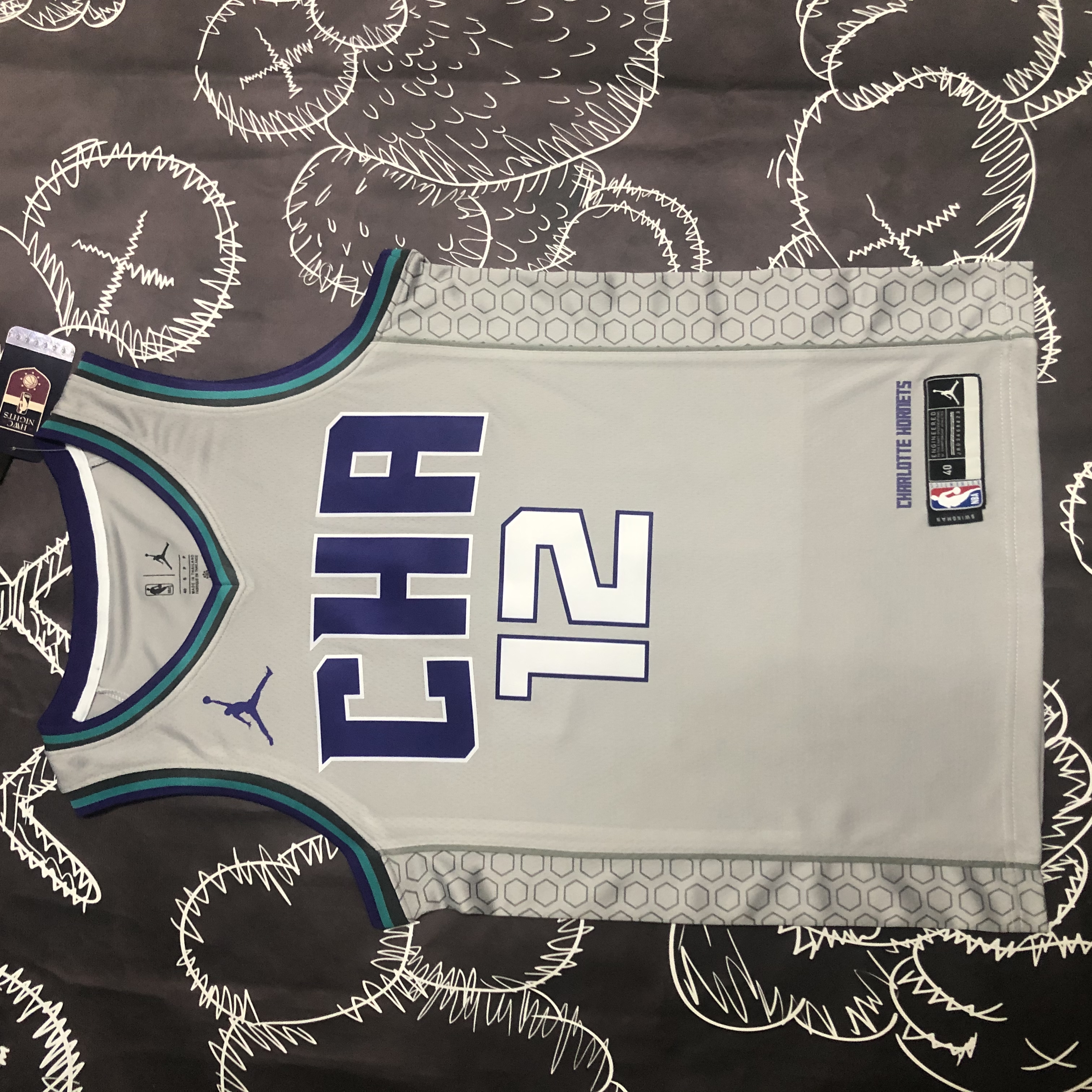 NBA Men Season 2019 Charlotte Hornets Grey #12 DUBRE JR. Jersey High Quality Name and Number Print - leoleo123123