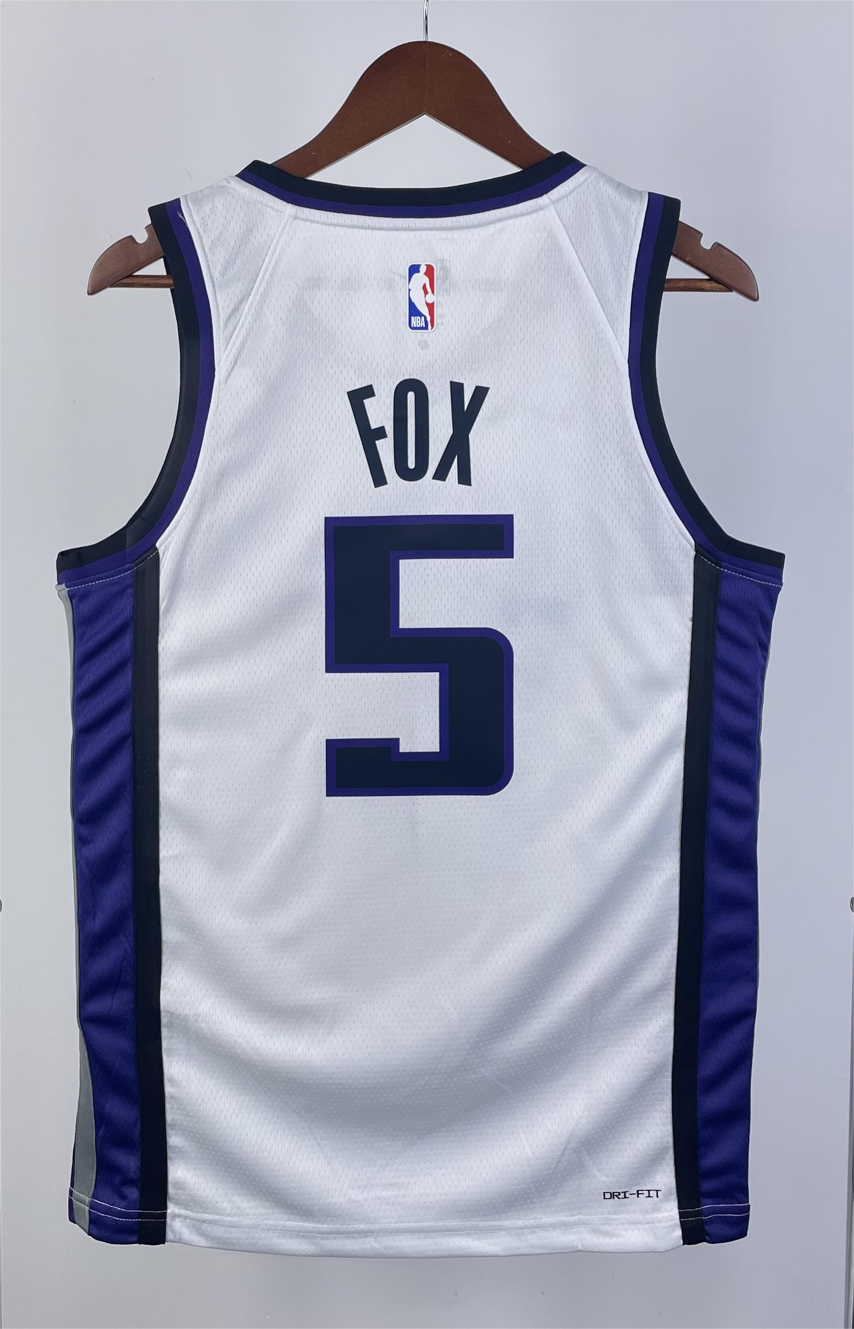 NBA Men 2024 Sacramento Kings White #5 FOX Jersey High Quality Name and Number Print - leoleo123123