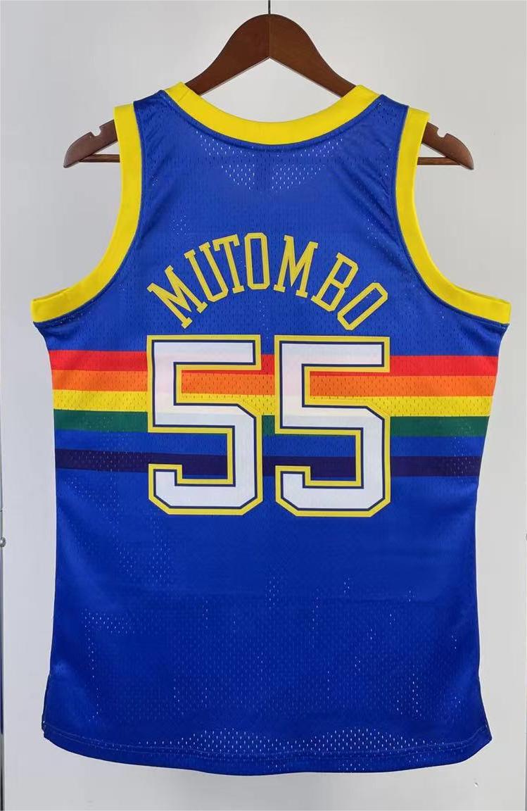 NBA Men Season 91-92 Denver Nuggets Blue #55 MUTOMBO Jersey High Quality Name and Number Print - leoleo123123