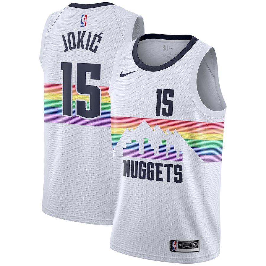 NBA Men Denver Nuggets White City #15 JOKIC Jersey High Quality Name and Number Print - leoleo123123