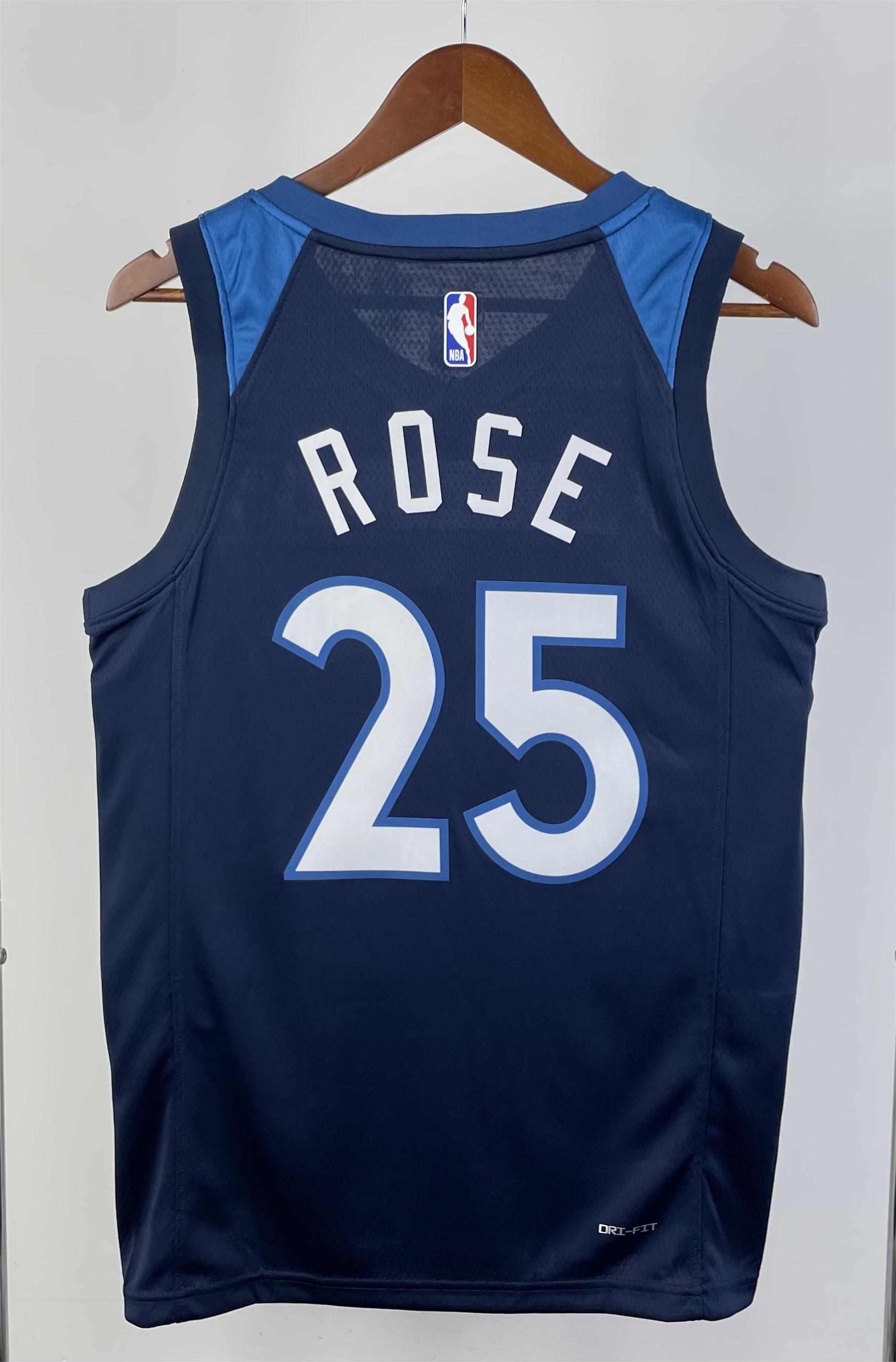 NBA Men 2023 Minnesota Timberwolves Blue #25 ROSE Jersey High Quality Name and Number Print - leoleo123123