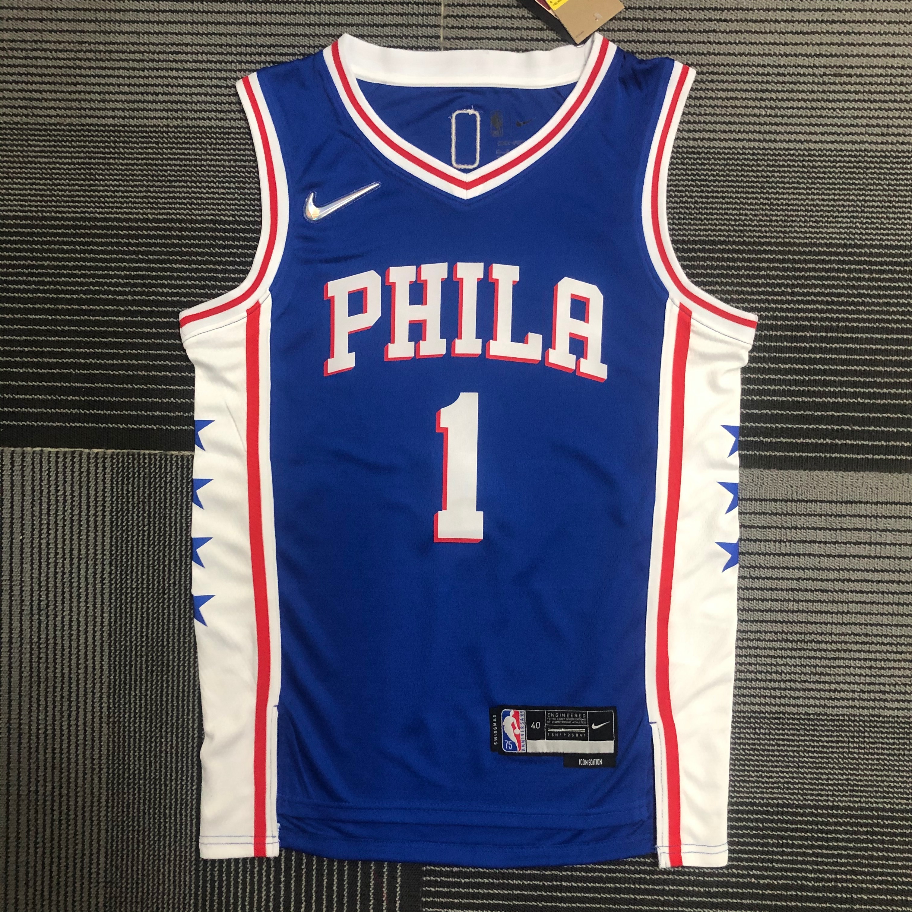 NBA Men 75th Anniversary Season 2022 Philadelphia 76ers Blue V-neck #1 HARDEN Jersey High Quality Name and Number Print - leoleo123123