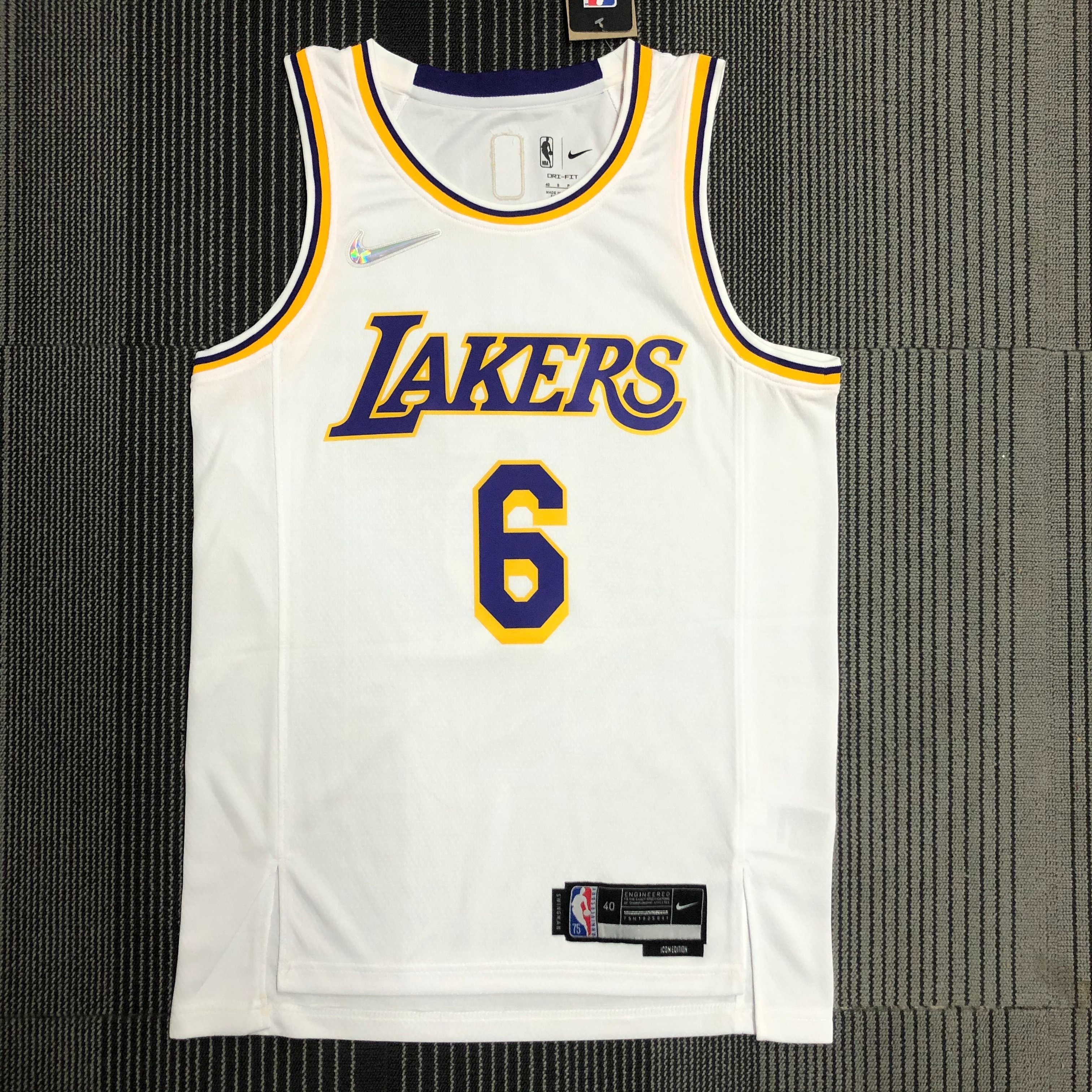 NBA 75th Anniversary Los Angeles Lakers White Round Neck #6 JAMES Jersey High Quality Name and Number Print - leoleo123123
