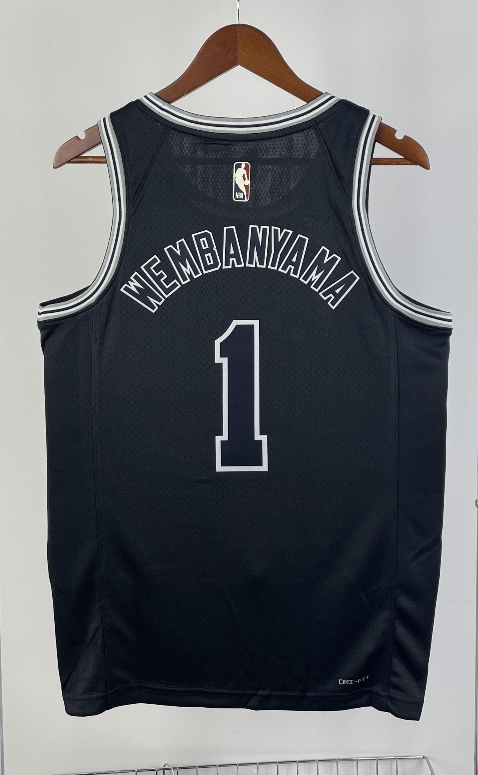 NBA Men Season 2023 San Antonio Spurs Black Retro #1 WEMBANYAMA Jersey High Quality Name and Number Print - leoleo123123