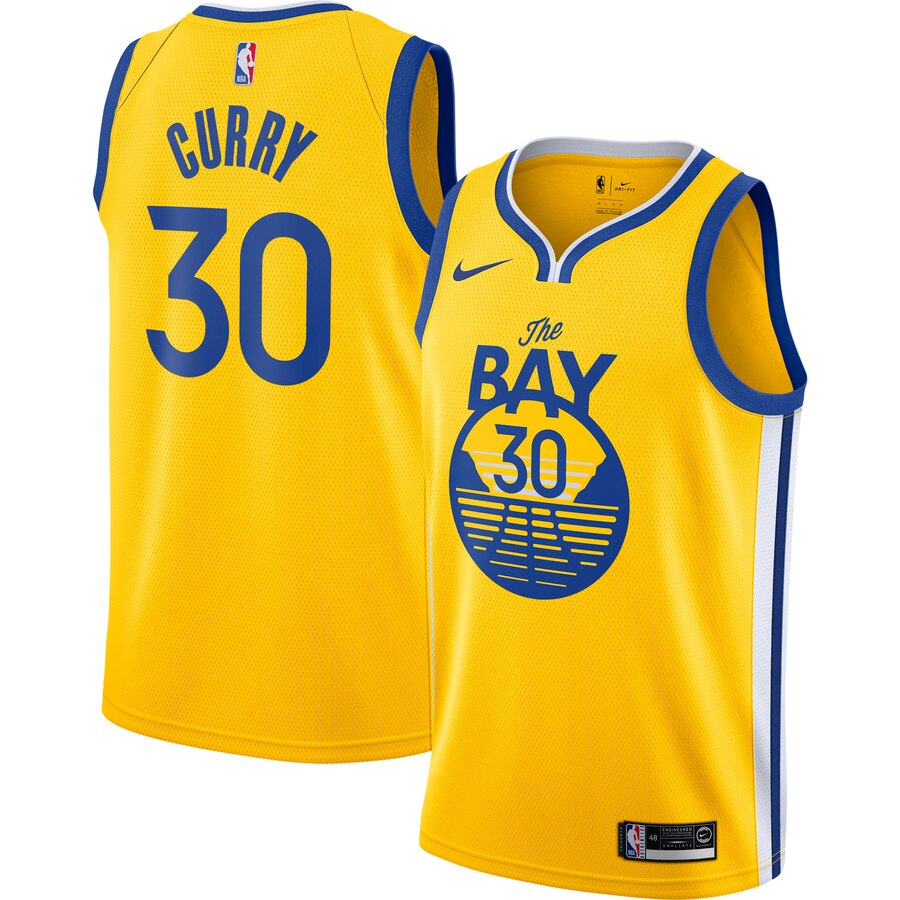NBA Men Golden State Warriors 19-20 Season Yellow #30 CURRY Jersey High Quality Name and Number Print - leoleo123123