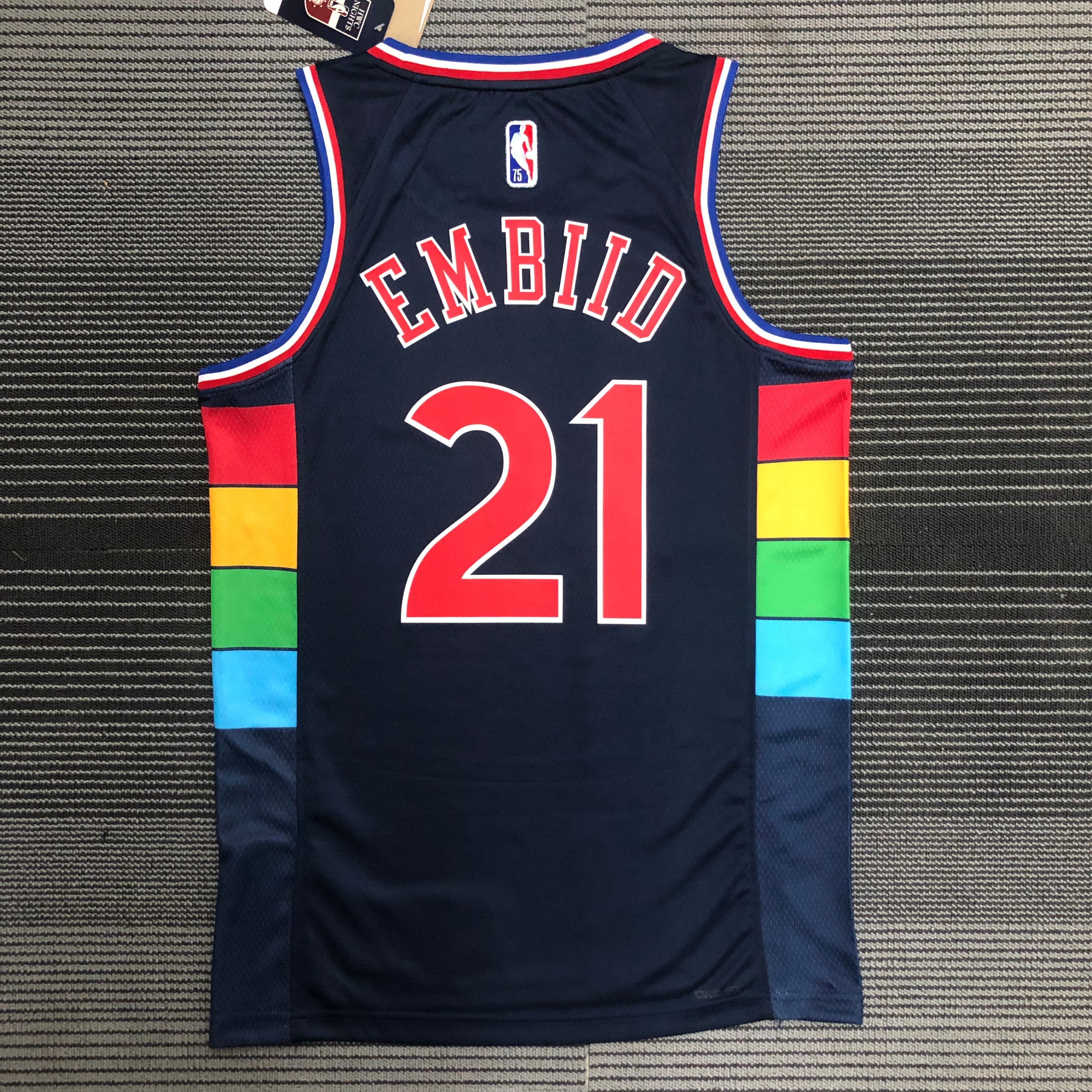 NBA Men 75th Anniversary Season 2022 Philadelphia 76ers Dark Blue #21 EMBIID Jersey High Quality Name and Number Print - leoleo123123