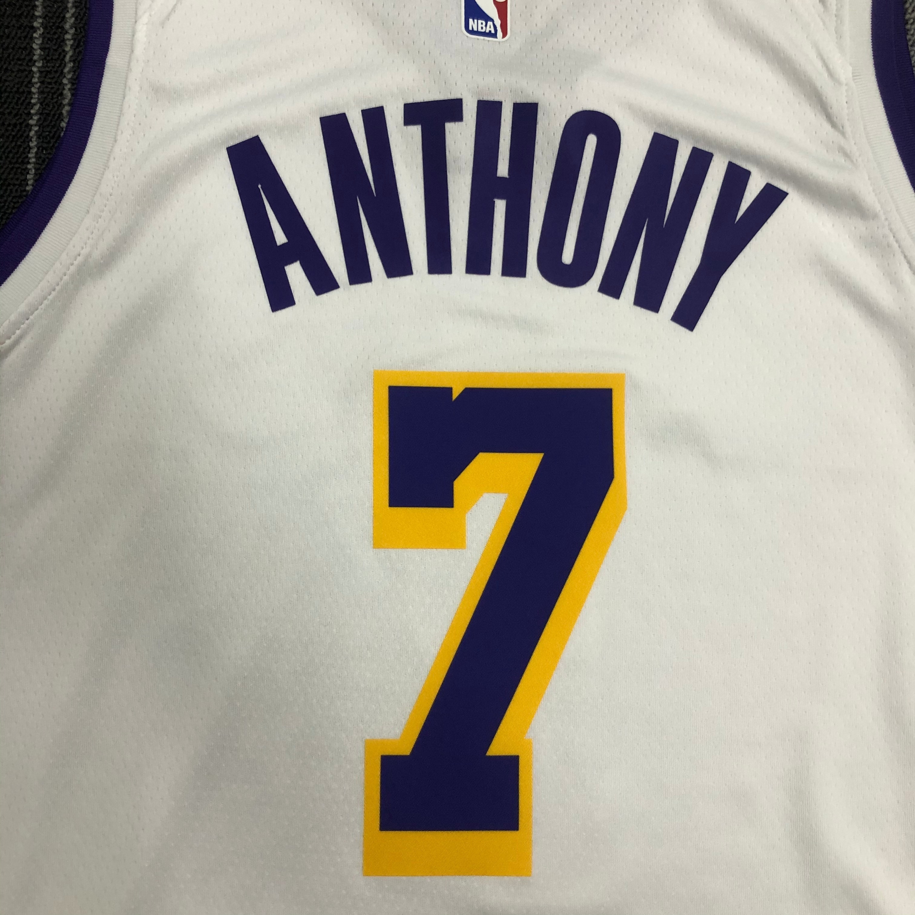 NBA Men Los Angeles Lakers #7 ANTHONY White V-neck Jersey High Quality Name and Number Print - leoleo123123