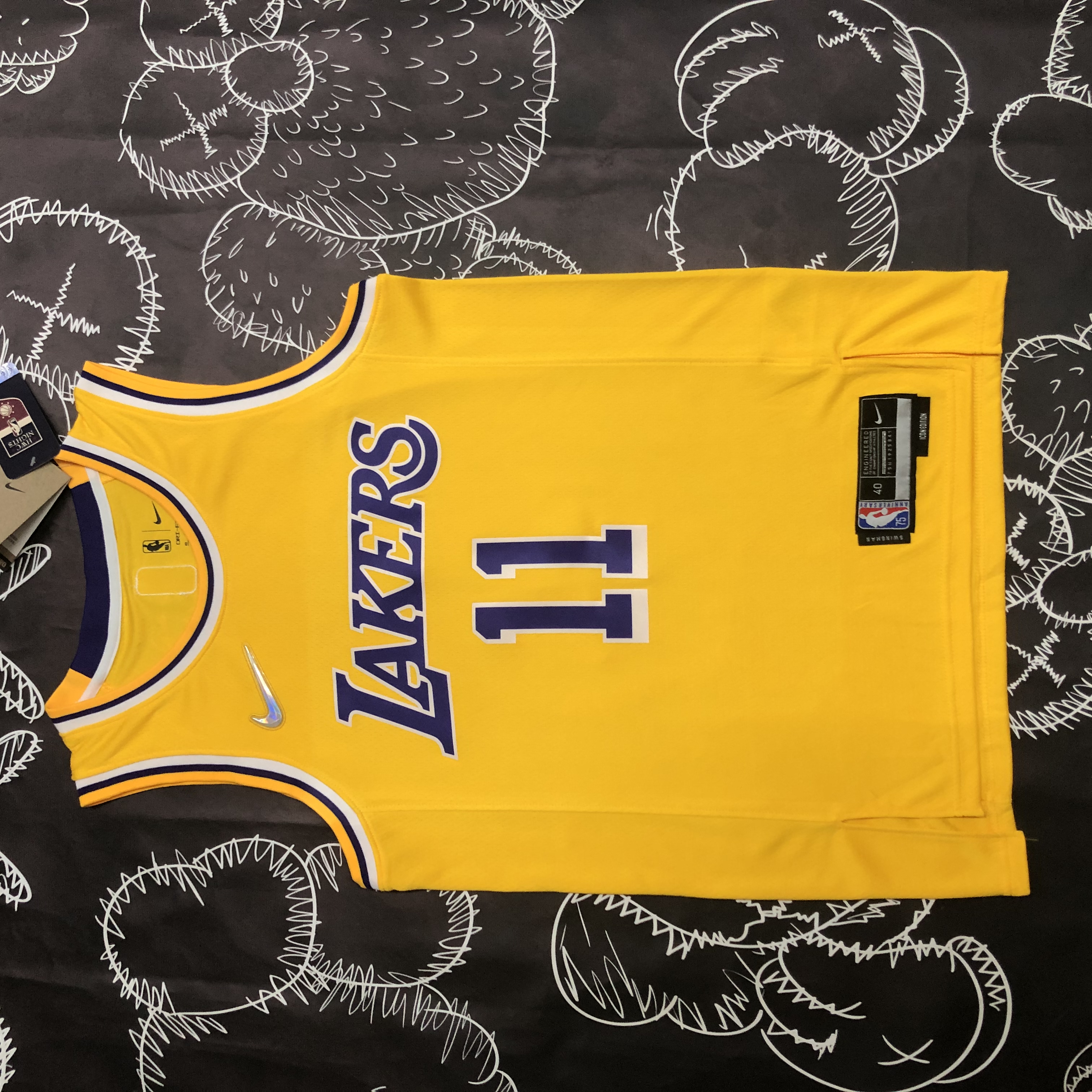 NBA 75th Anniversary Los Angeles Lakers Yellow Round Neck #11 IRVING Jersey High Quality Name and Number Print - leoleo123123