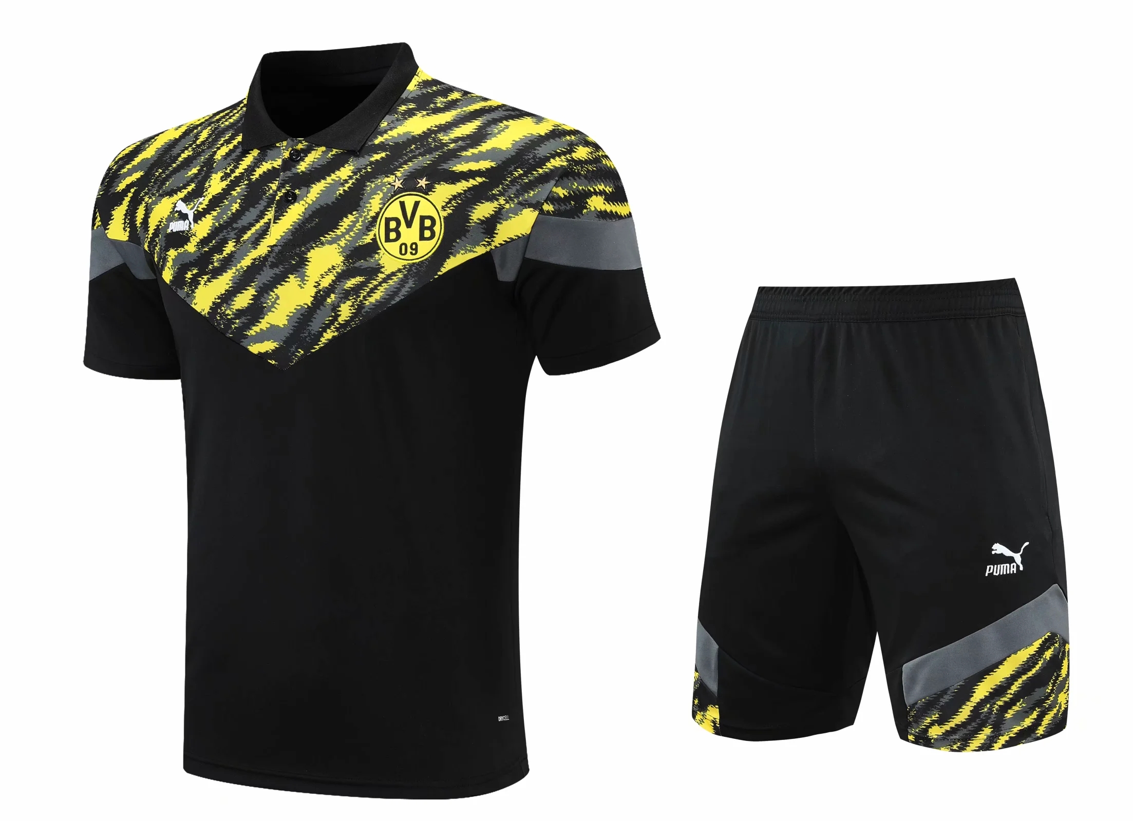 21-22 Dortmund Black Polo Training Set--Short sleeve and Short Pant Training Tracksuit - leoleo123123