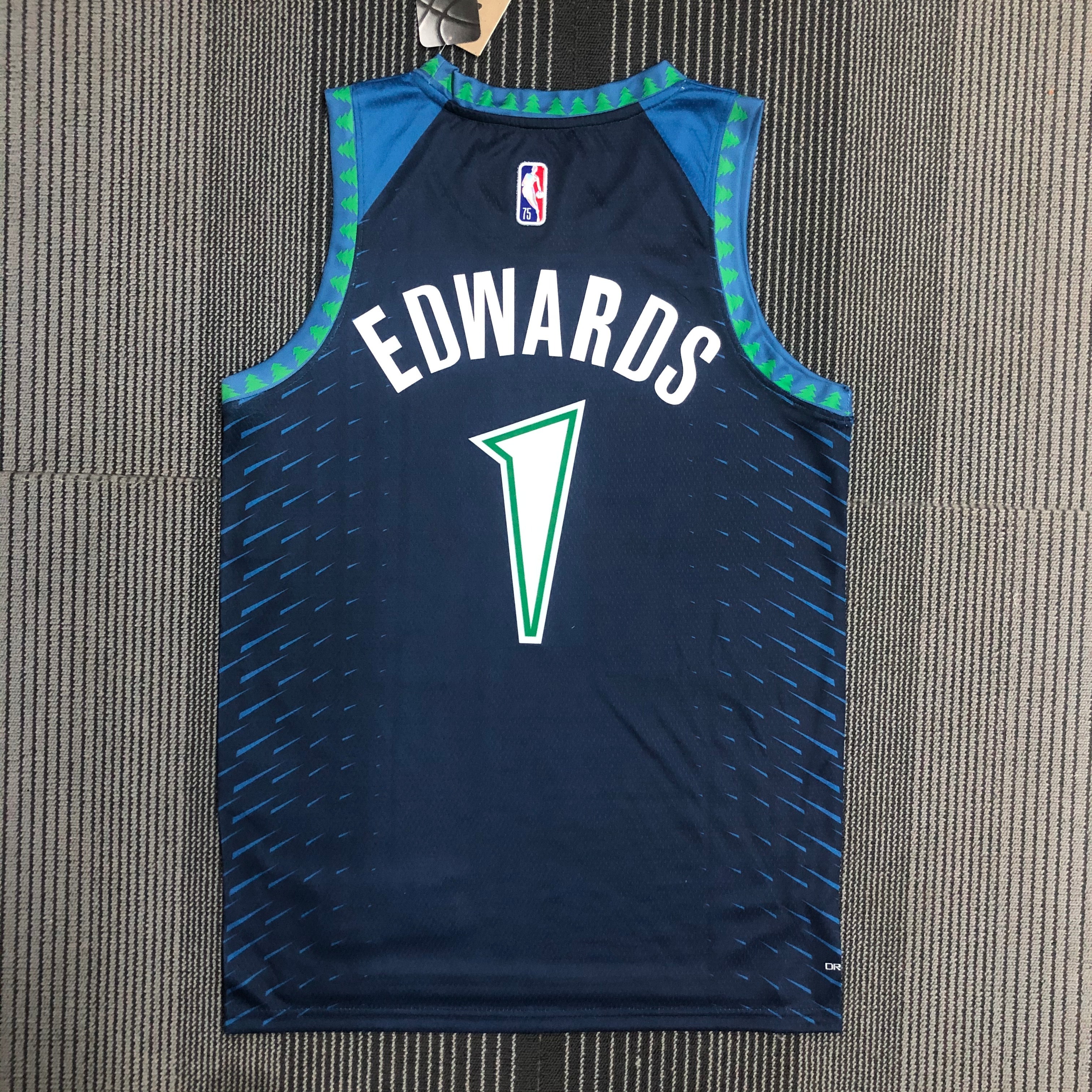 NBA Men 75th Anniversary Minnesota Timberwolves Blue #1 EDWARDS Jersey High Quality Name and Number Print - leoleo123123