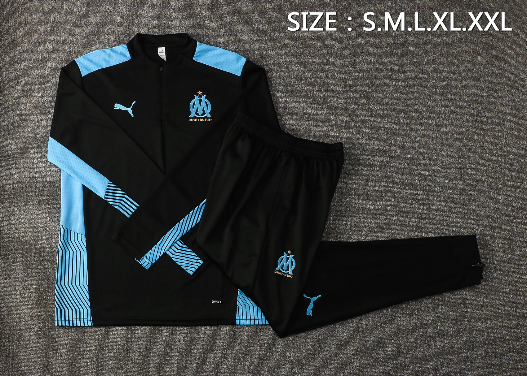 21-22 Marseille Black with Zipper Sweater Tracksuit Thai Quality - leoleo123123