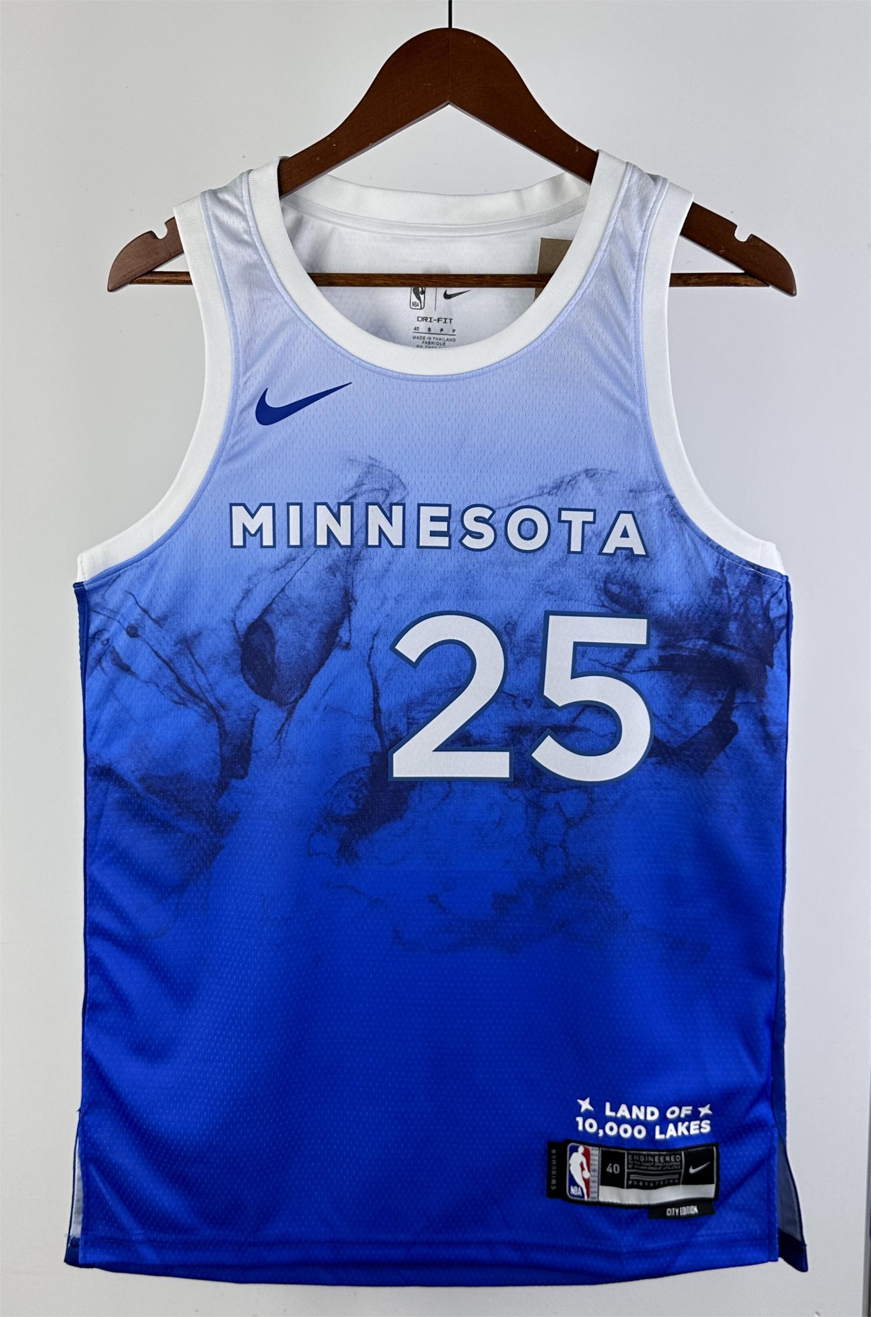 NBA Men 2024 Minnesota Timberwolves City Edition Blue #25 ROSE Jersey High Quality Name and Number Print - leoleo123123