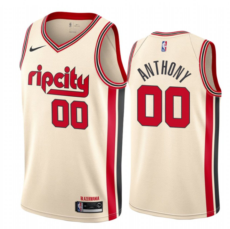 NBA Portland Trail Blazers Beige #00 ANTHONY Jersey High Quality Name and Number Print - leoleo123123