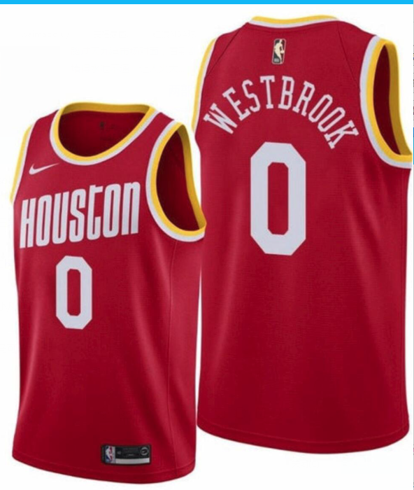NBA Men Houston Rockets Red with Yellow Lines #0 WESTBROOK Jersey High Quality Name and Number Print - leoleo123123