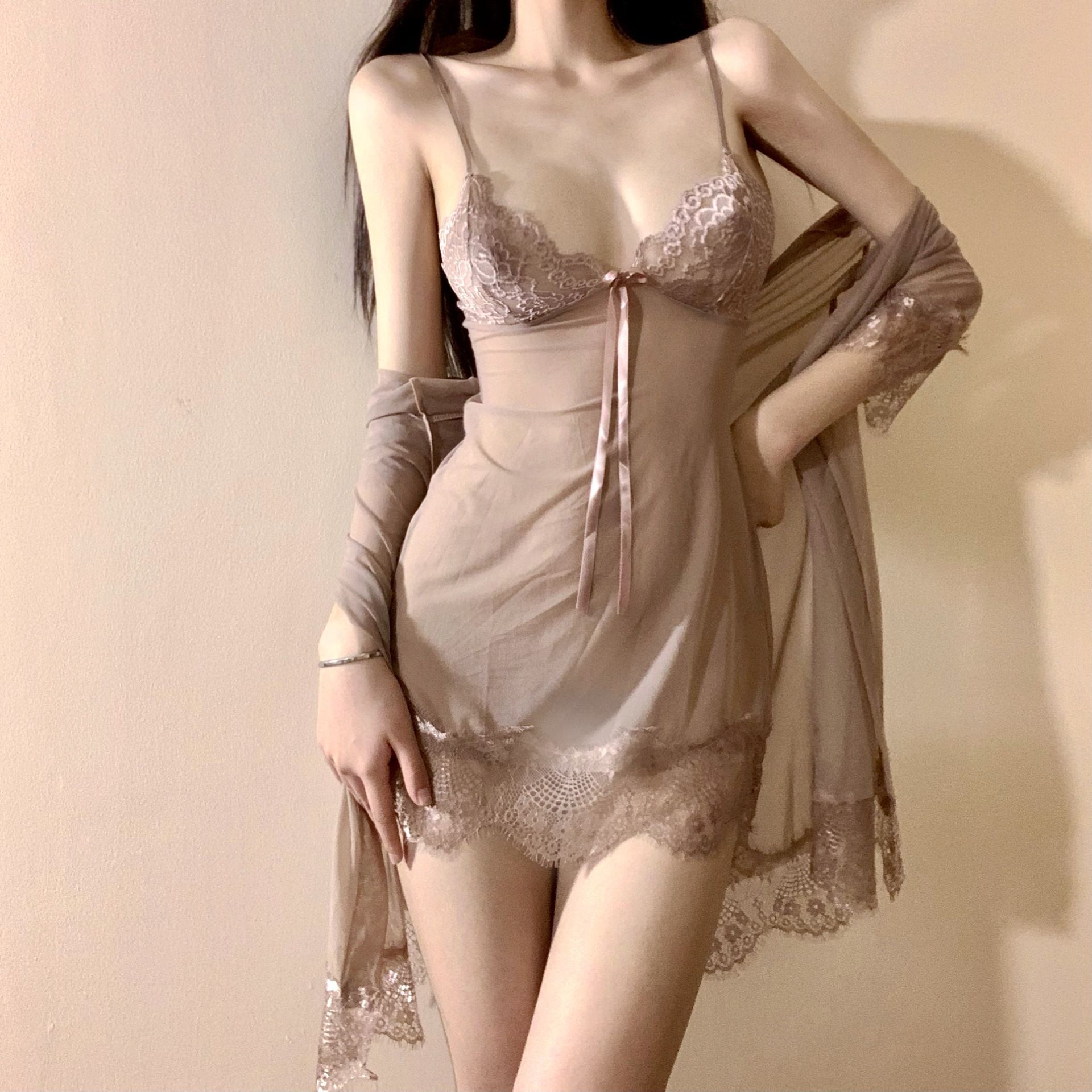 夜听香欧美风情趣内衣大码三件套性感蕾丝花边薄纱吊带裙套装040 - leoleo123123