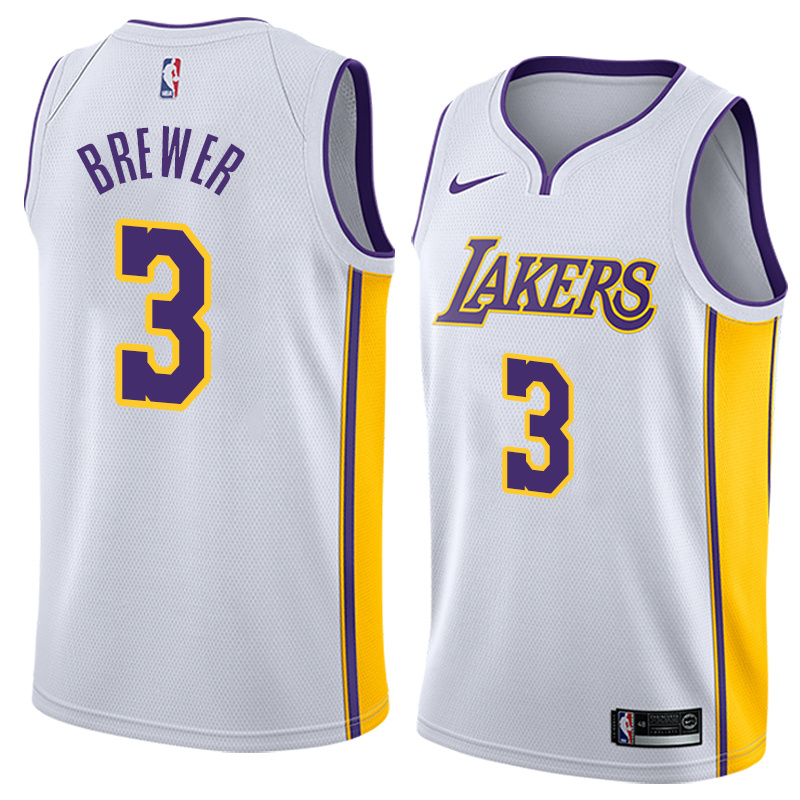 NBA Men Los Angeles Lakers #3 BREWER White V-neck Jersey High Quality Name and Number Print - leoleo123123