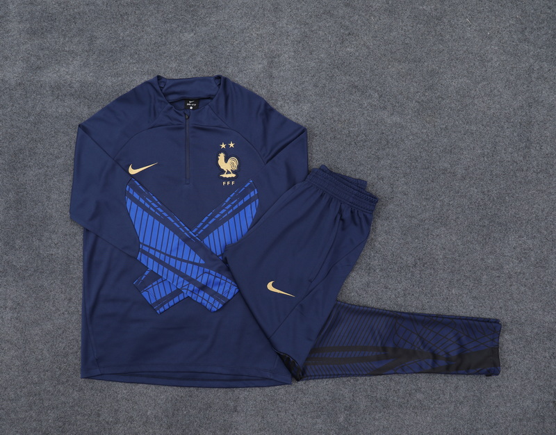 22/23 France Blue with Zipper Sweater Tracksuit Thai Quality - leoleo123123