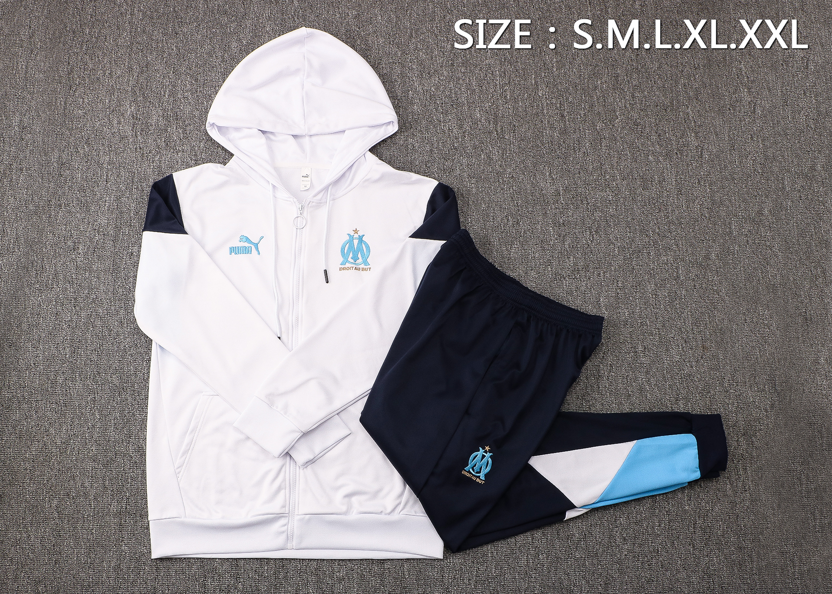 21-22 Marseille White Jacket Tracksuit with Cap Thai Quality - leoleo123123