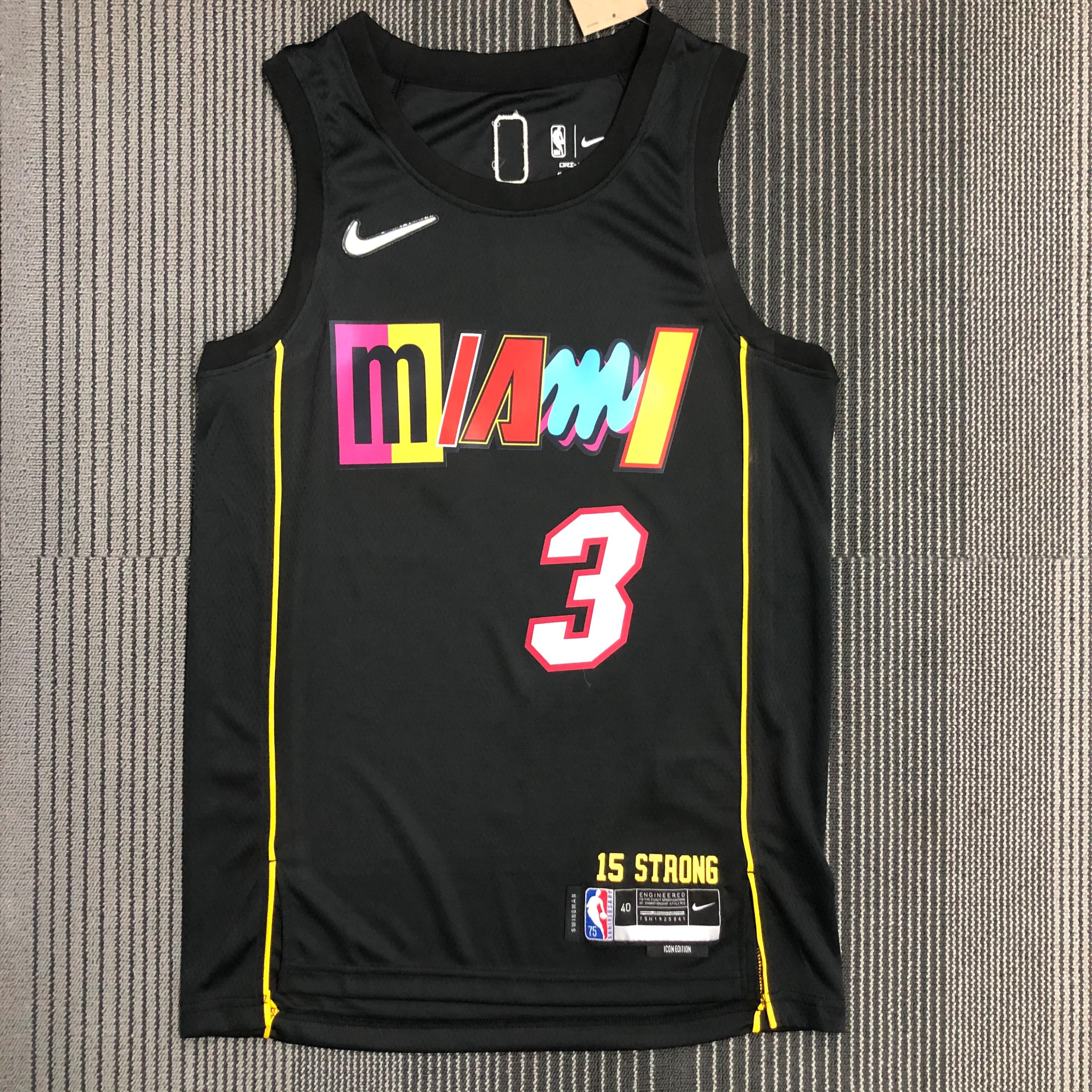 NBA Men 75th Anniversary Season 2022 Miami Heat Black #3 WADE Jersey High Quality Name and Number Print - leoleo123123