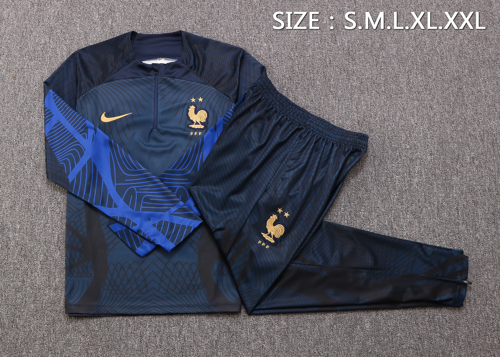 22-23 France Dark Blue Sweater Tracksuit with Ink-jet Printing Thai Quality - leoleo123123