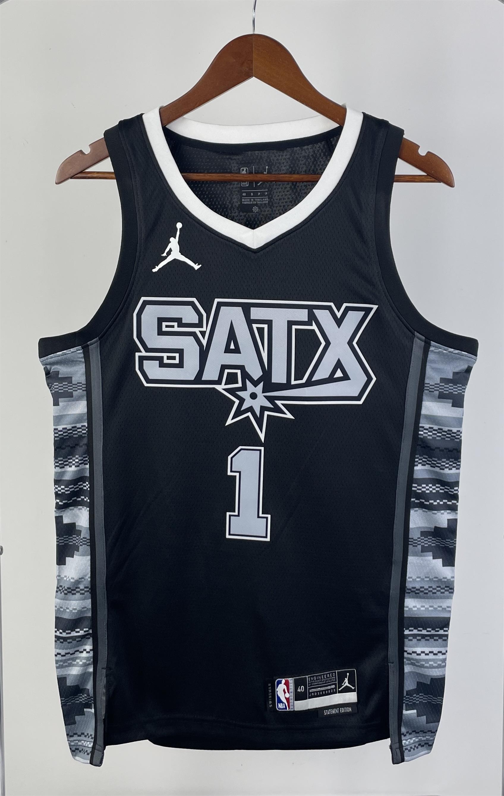 NBA Men Season 2023 San Antonio Spurs Black with Jordan Logo #1 WEMBANYAMA Jersey High Quality Name and Number Print - leoleo123123