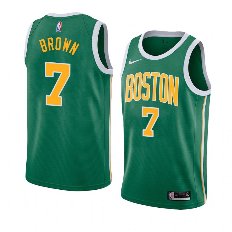 NBA Boston Celtics Green with Yellow Name #7 BROWN Jersey High Quality Name and Number Print - leoleo123123