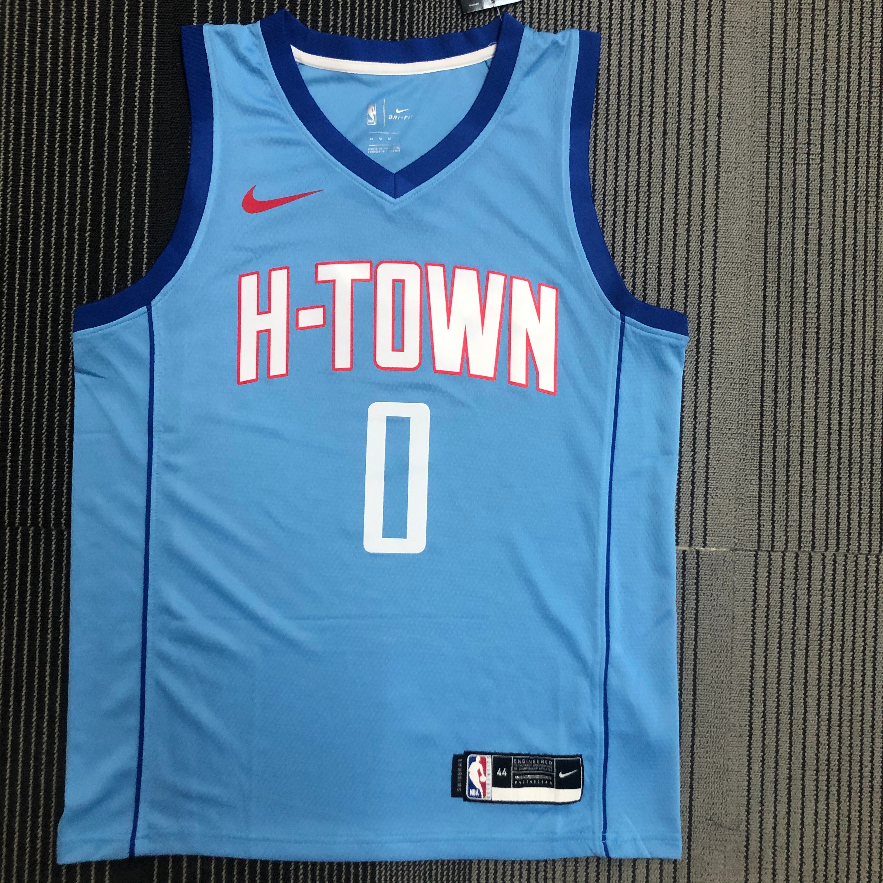NBA Men Season 2021 Houston Rockets Light Blue City #0 WESTBROOK Jersey High Quality Name and Number Print - leoleo123123