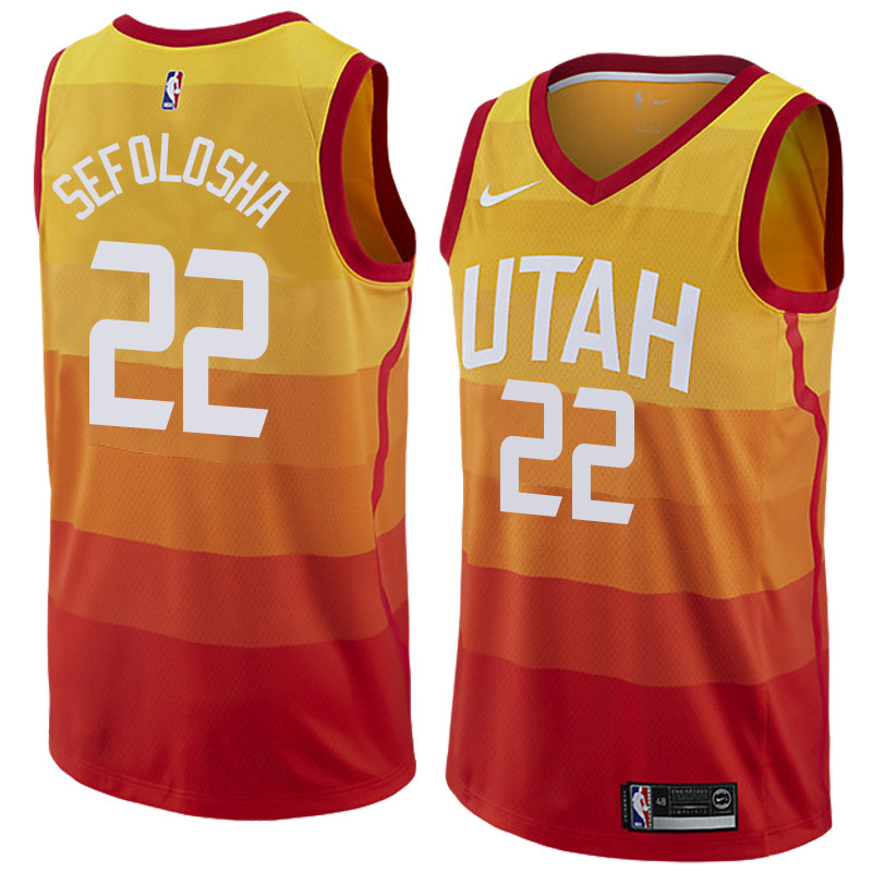 NBA Men Utah Jazz Yellow & Orange #22 SEFOLOSHA Jersey High Quality Name and Number Print - leoleo123123