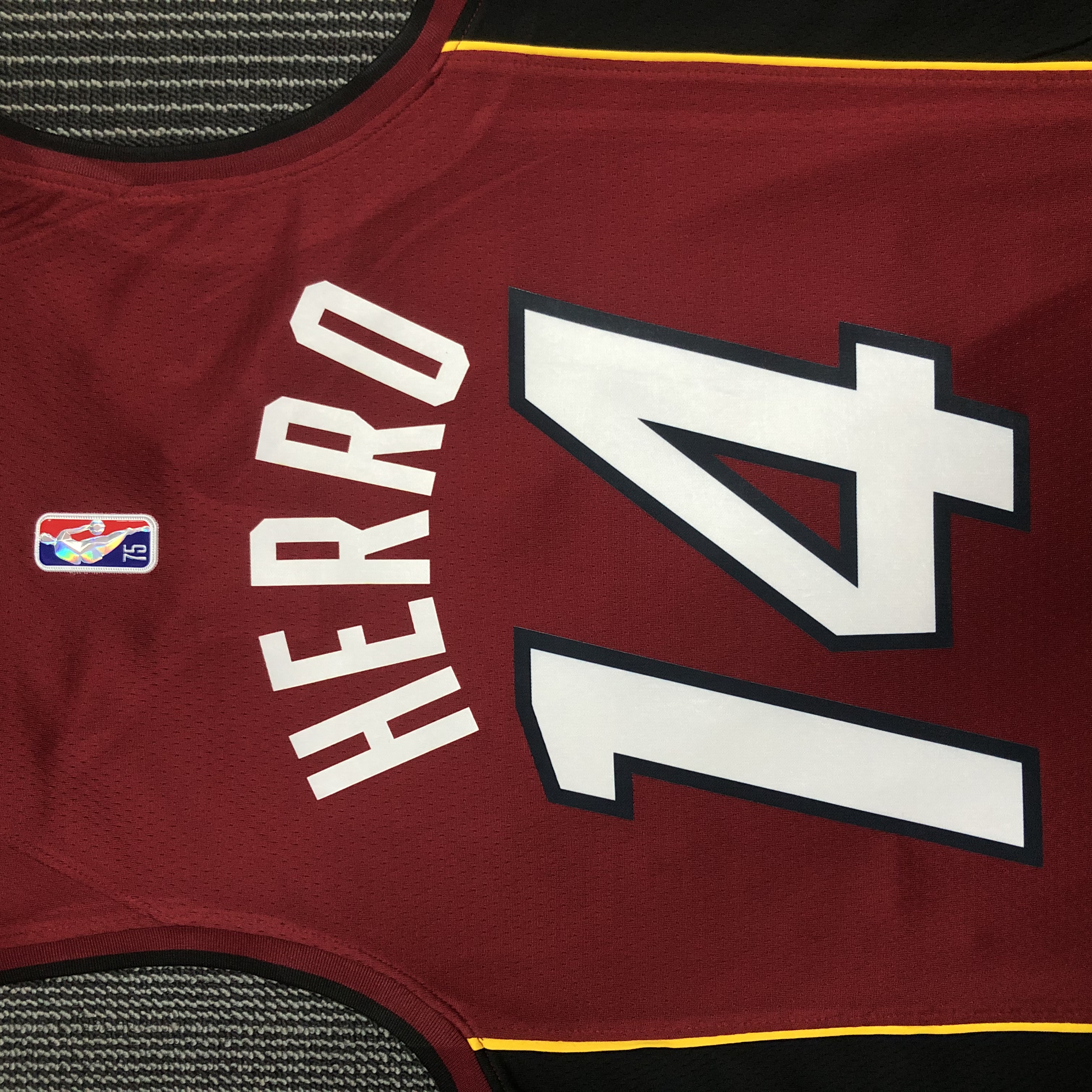 NBA Men 75th Anniversary Miami Heat Red #14 HERRO Jersey High Quality Name and Number Print - leoleo123123