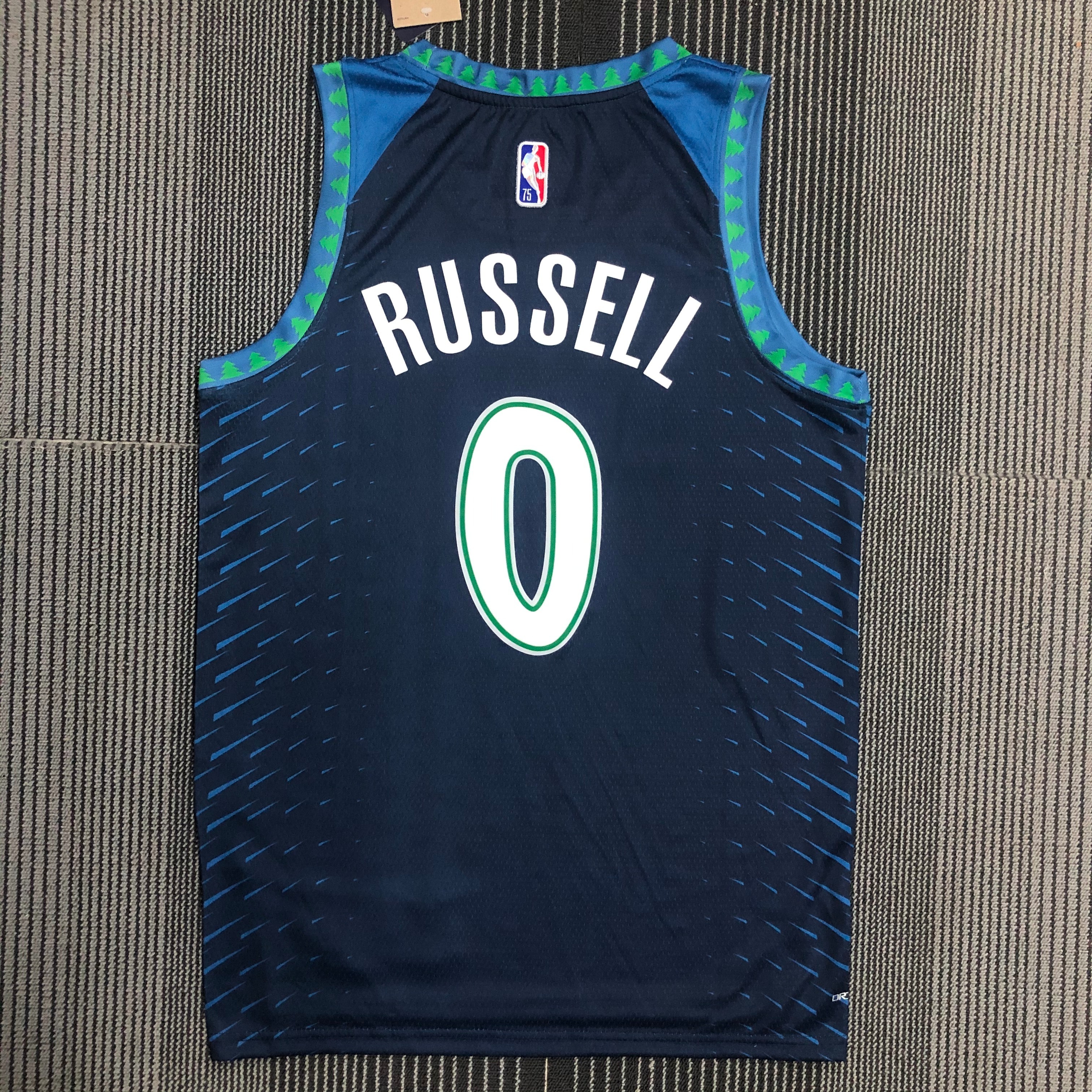 NBA Men 75th Anniversary Minnesota Timberwolves Blue #0 RUSSELL Jersey High Quality Name and Number Print - leoleo123123