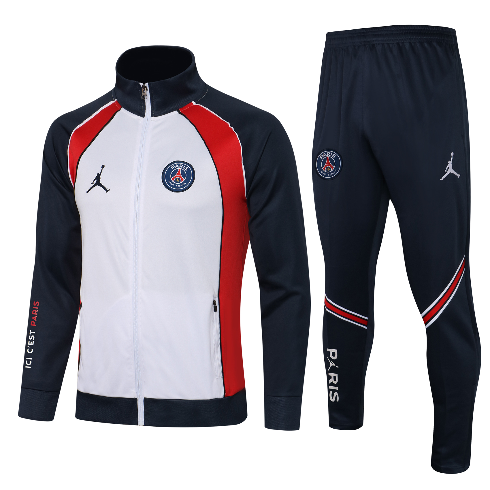 21-22 PSG White Jordan Jacket with Blue Sleeves Tracksuit Thai Quality - leoleo123123