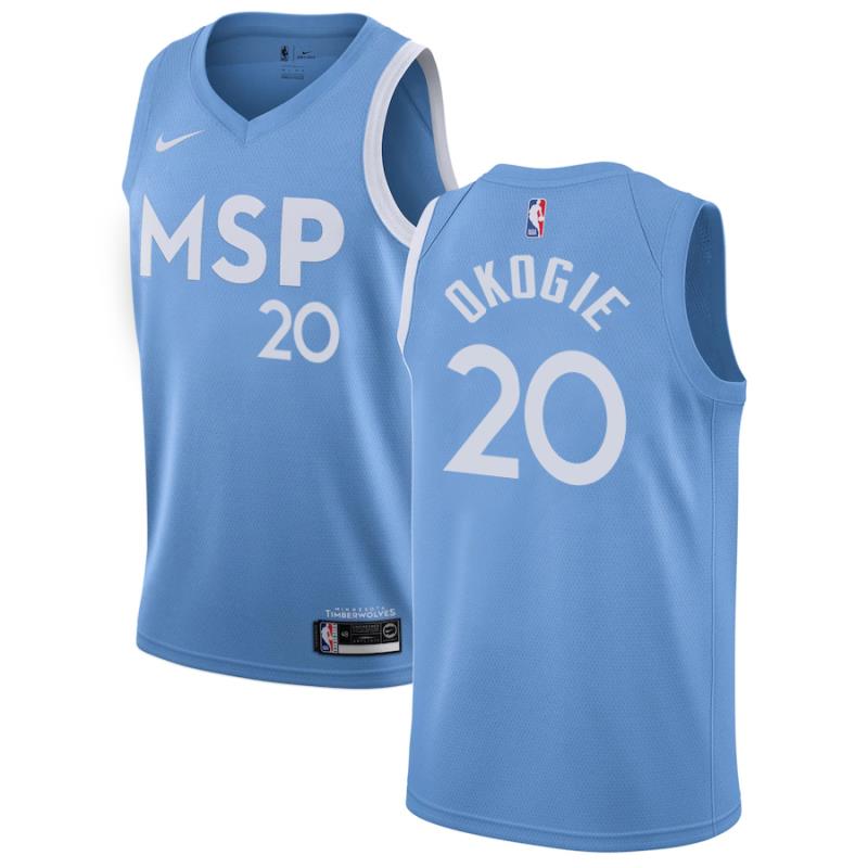 NBA Men Minnesota Timberwolves Light Blue City #20 OKOGIE Jersey High Quality Name and Number Print - leoleo123123