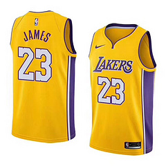 NBA Men Los Angeles Lakers #23 JAMES Yellow V-neck Jersey High Quality Name and Number Print - leoleo123123
