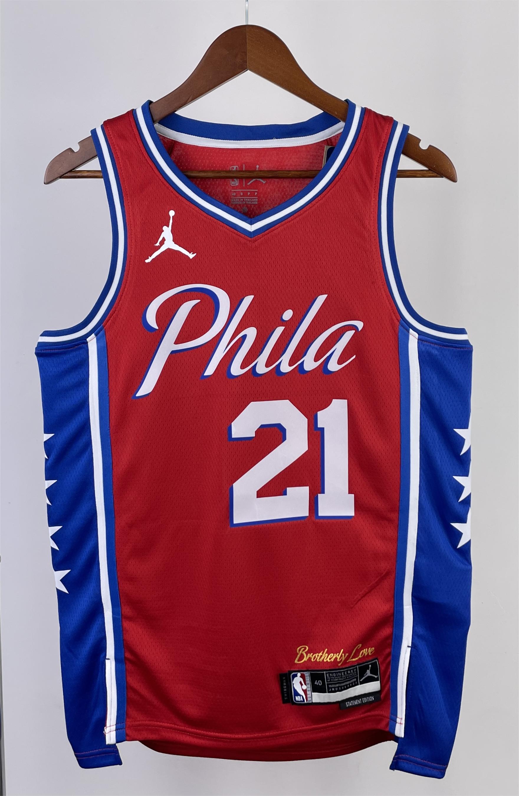 NBA Men 2023 Philadelphia 76ers Red #21 EMBIID Swingman Jersey - leoleo123123