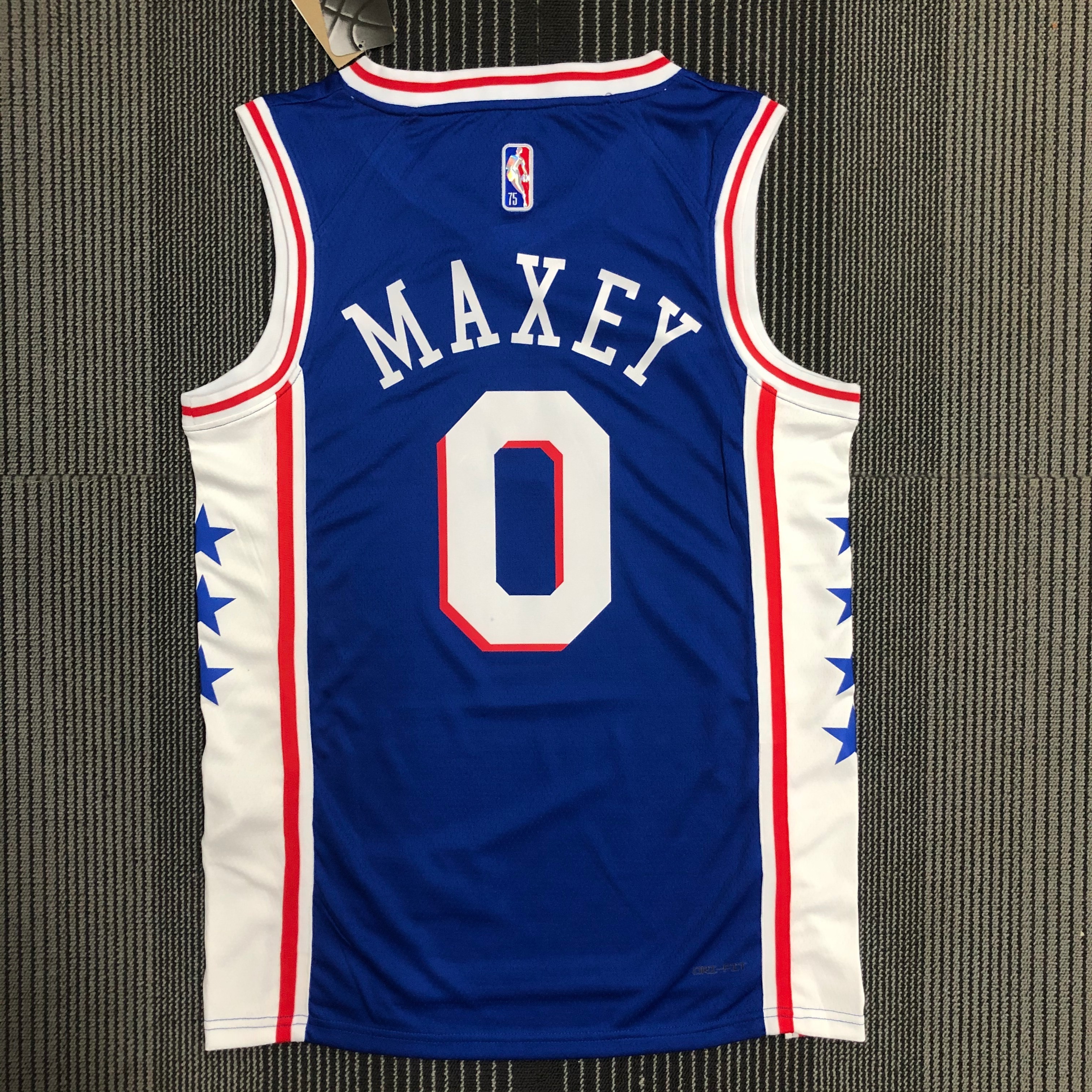 NBA Men 75th Anniversary Season 2022 Philadelphia 76ers Blue V-neck #0 MAXEY Jersey High Quality Name and Number Print - leoleo123123