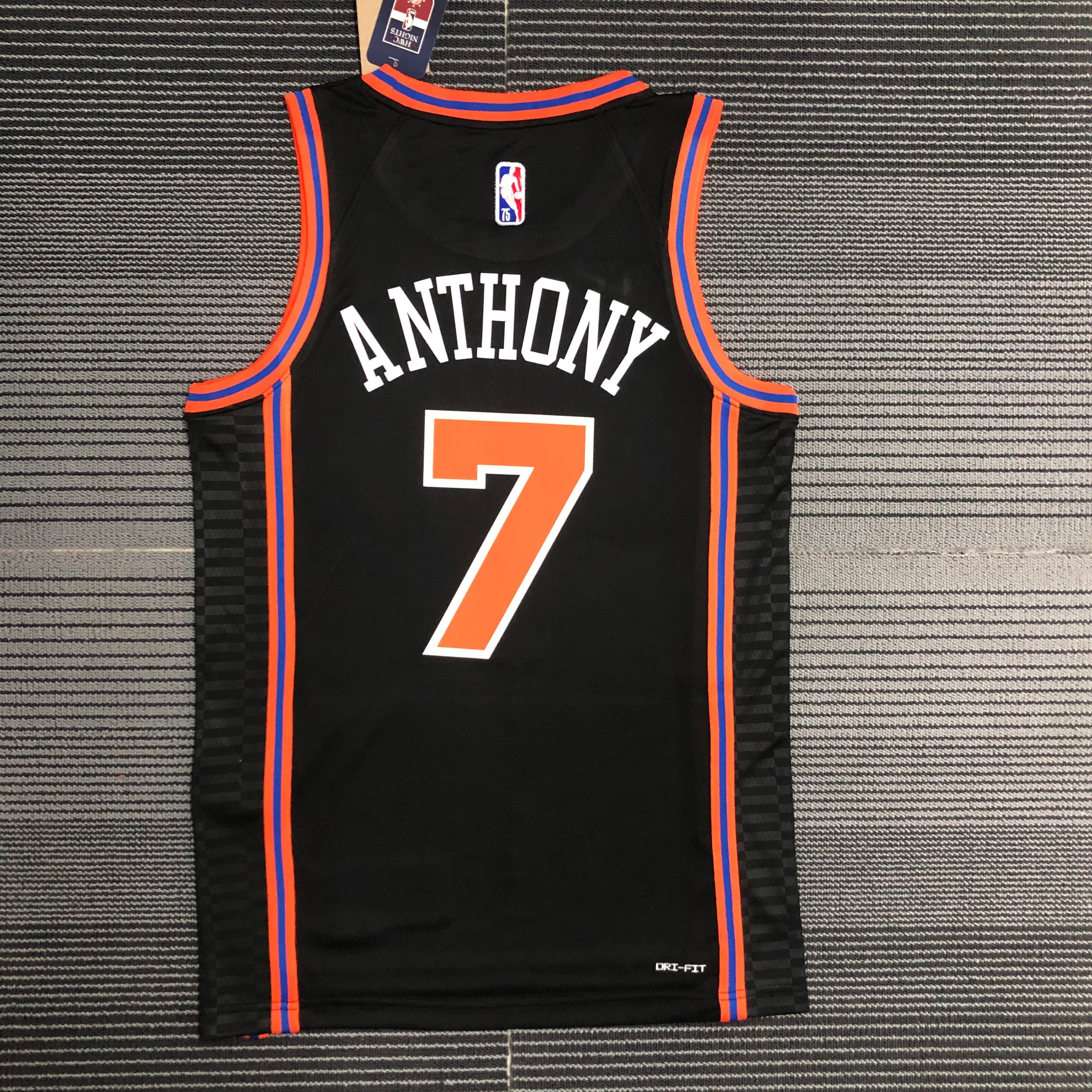 NBA Men 75th Anniversary Season 2022 New York Knicks Black #7 ANTHONY Jersey High Quality Name and Number Print - leoleo123123