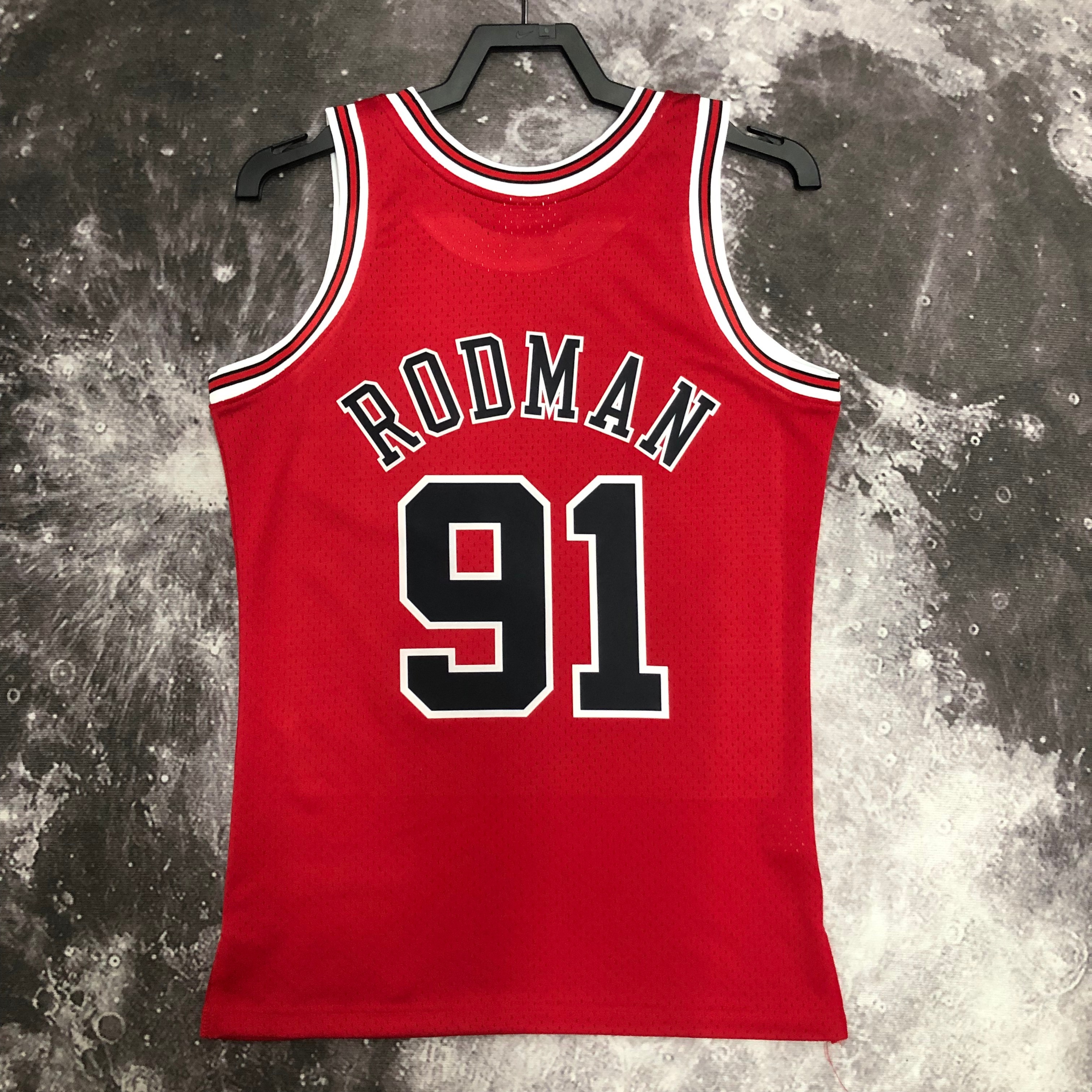 NBA Men Season 1998 Retro Chicago Bulls Red #91 RODMAN Jersey High Quality Name and Number Print - leoleo123123