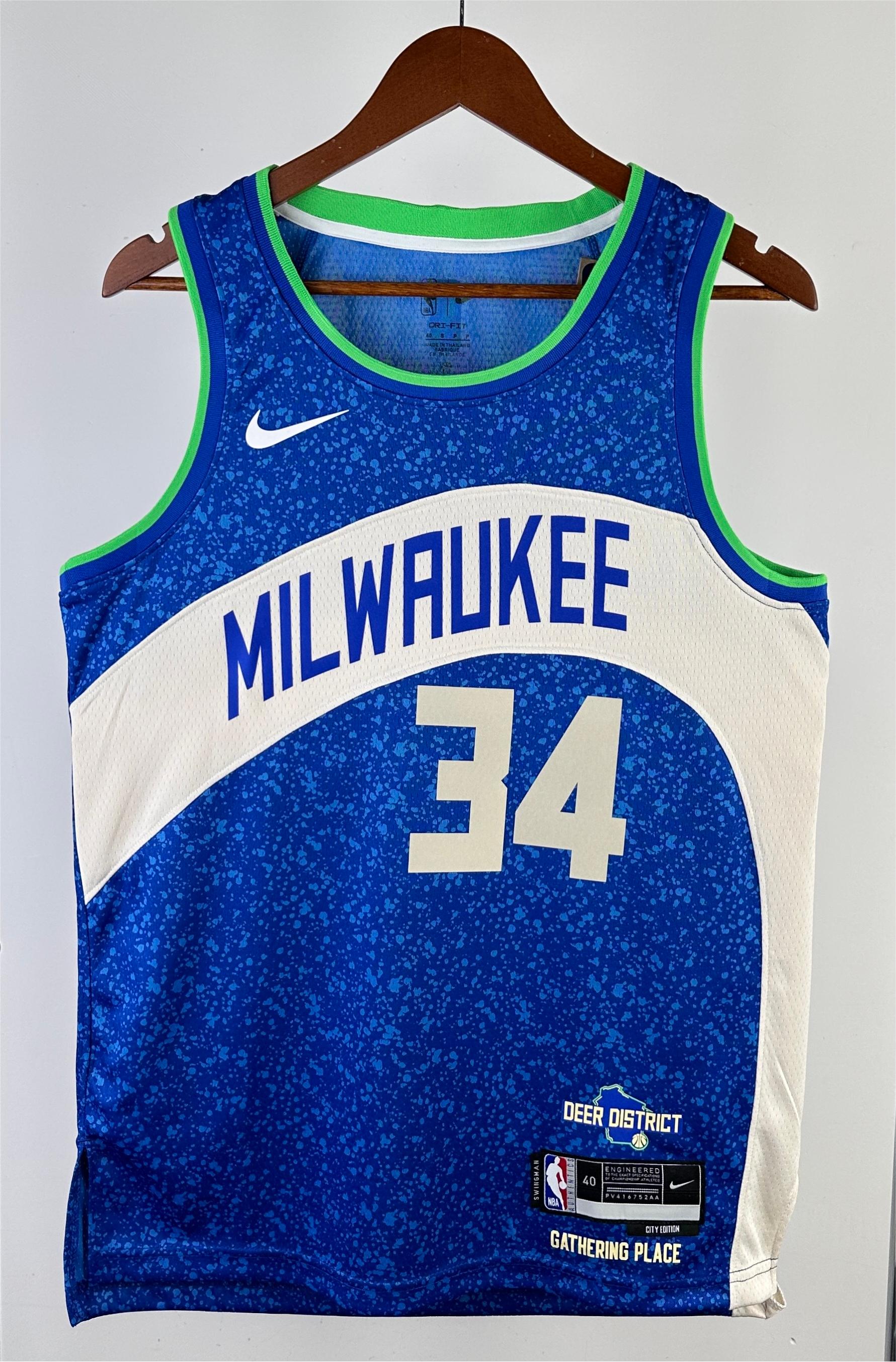 NBA Men 2023 Milwaukee Bucks Blue City Edition #34 ANTETOKOUNMPO Jersey High Quality Name and Number Print - leoleo123123