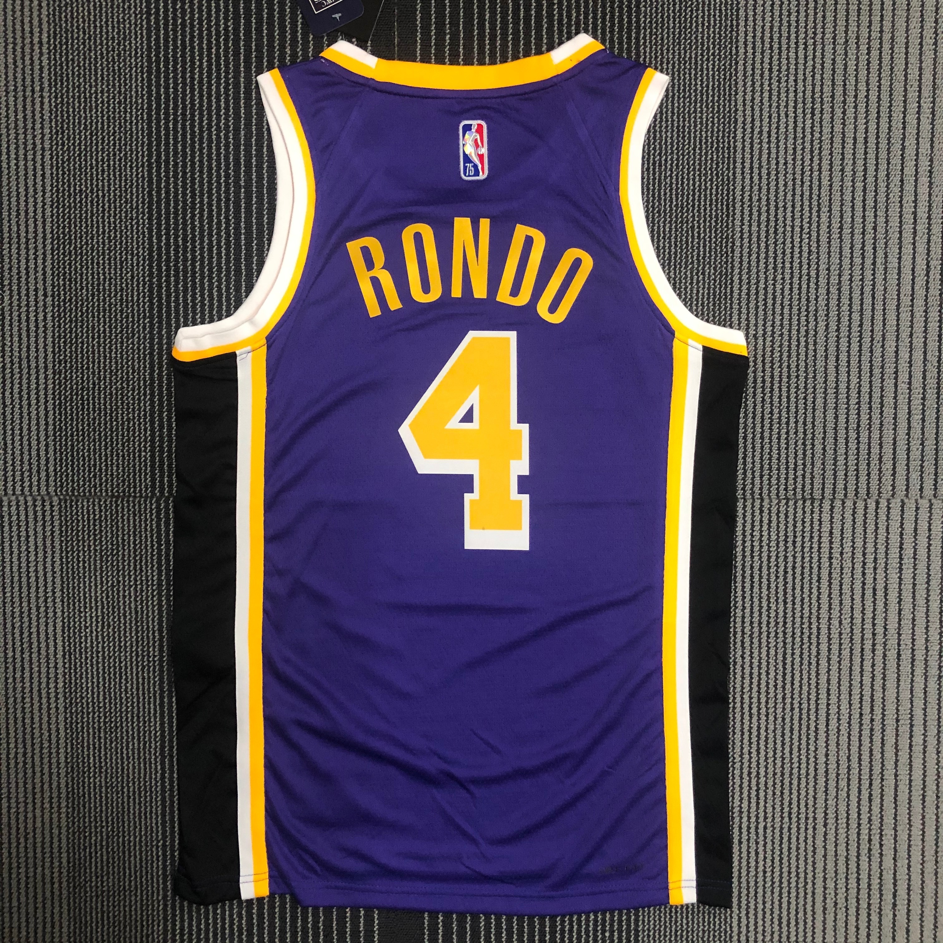 NBA Season 2022 75th Anniversary Los Angeles Lakers with Jordan Logo Purple Round Neck #4 RONDO Jersey High Quality Name and Number Print - leoleo123123