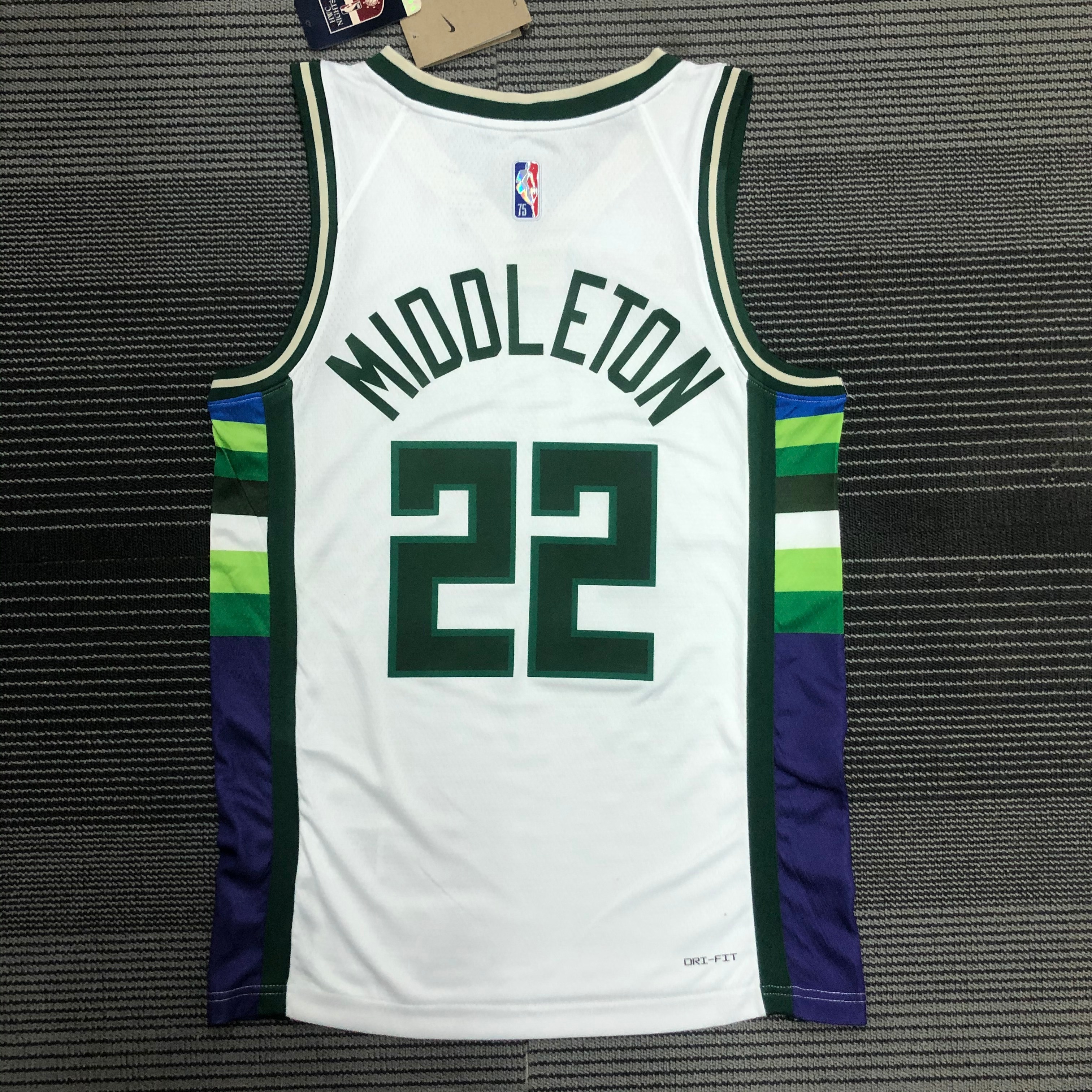 NBA Men 75th Anniversary Season 2022 Milwaukee Bucks White #22 MIDDLETON Jersey High Quality Name and Number Print - leoleo123123