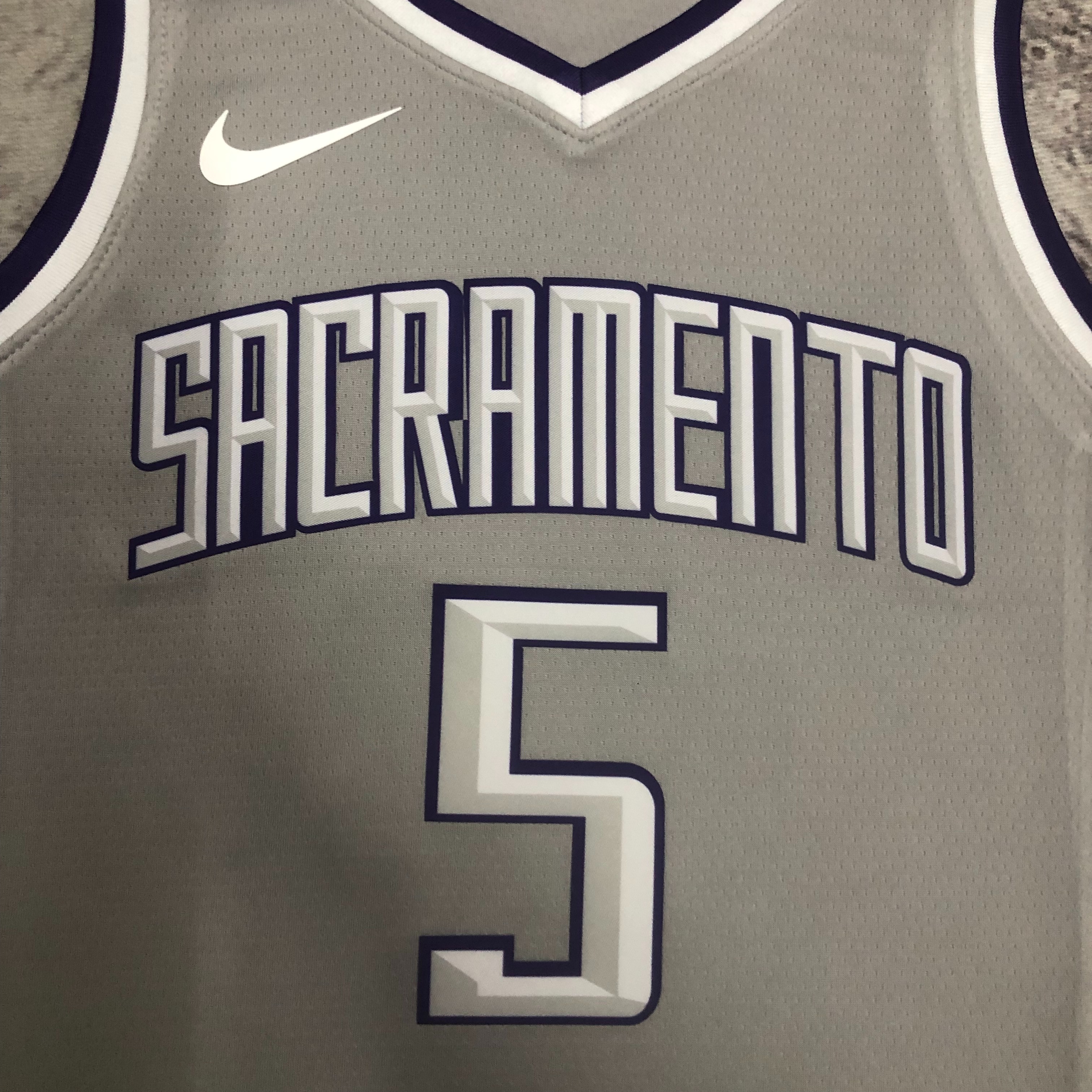NBA Men 2023 Sacramento Kings Grey #5 FOX Jersey High Quality Name and Number Print - leoleo123123