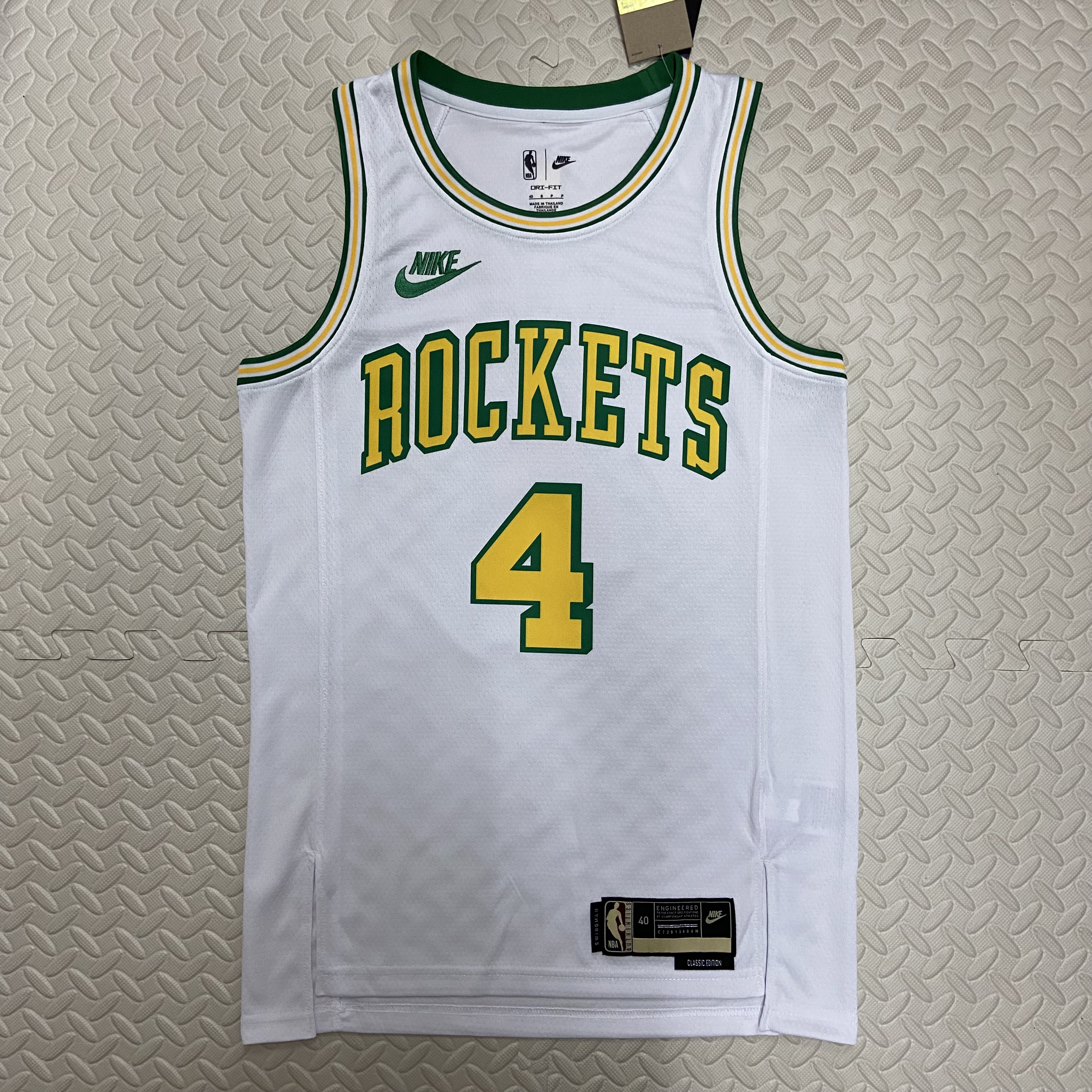 NBA Men Season 2023 Houston Rockets White Retro #4 GREEN Jersey High Quality Name and Number Print - leoleo123123