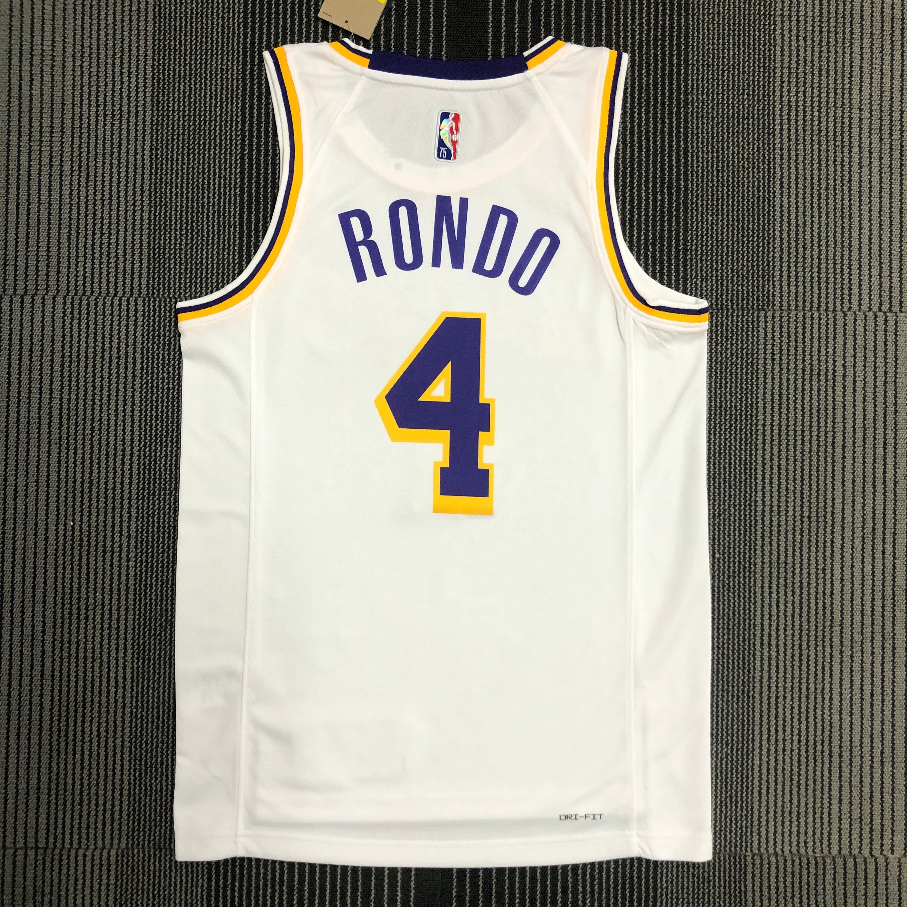 NBA 75th Anniversary Los Angeles Lakers White Round Neck #4 RONDO Jersey High Quality Name and Number Print - leoleo123123