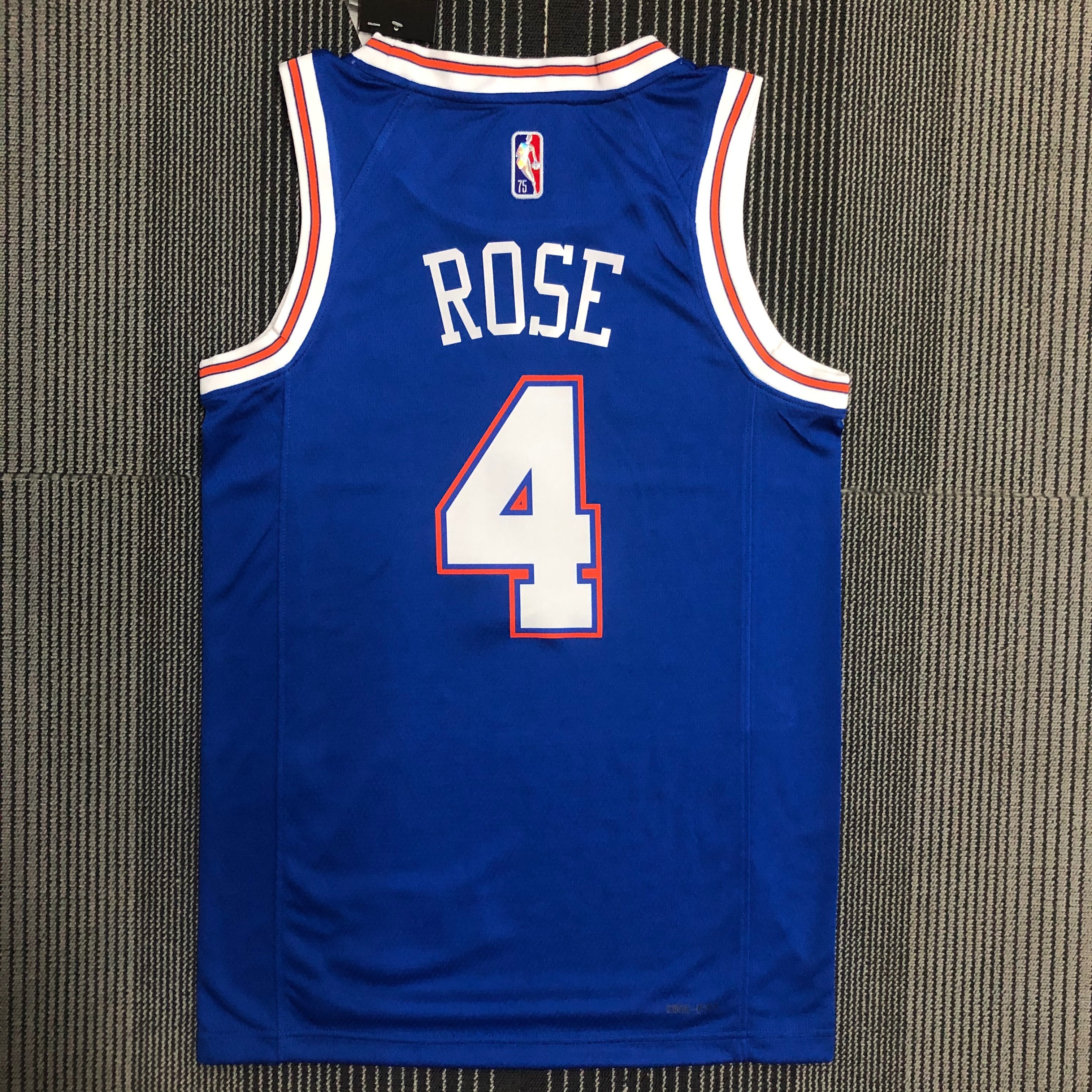 NBA Men 75th Anniversary New York Knicks Blue with Jordan Logo #4 ROSE Jersey High Quality Name and Number Print - leoleo123123