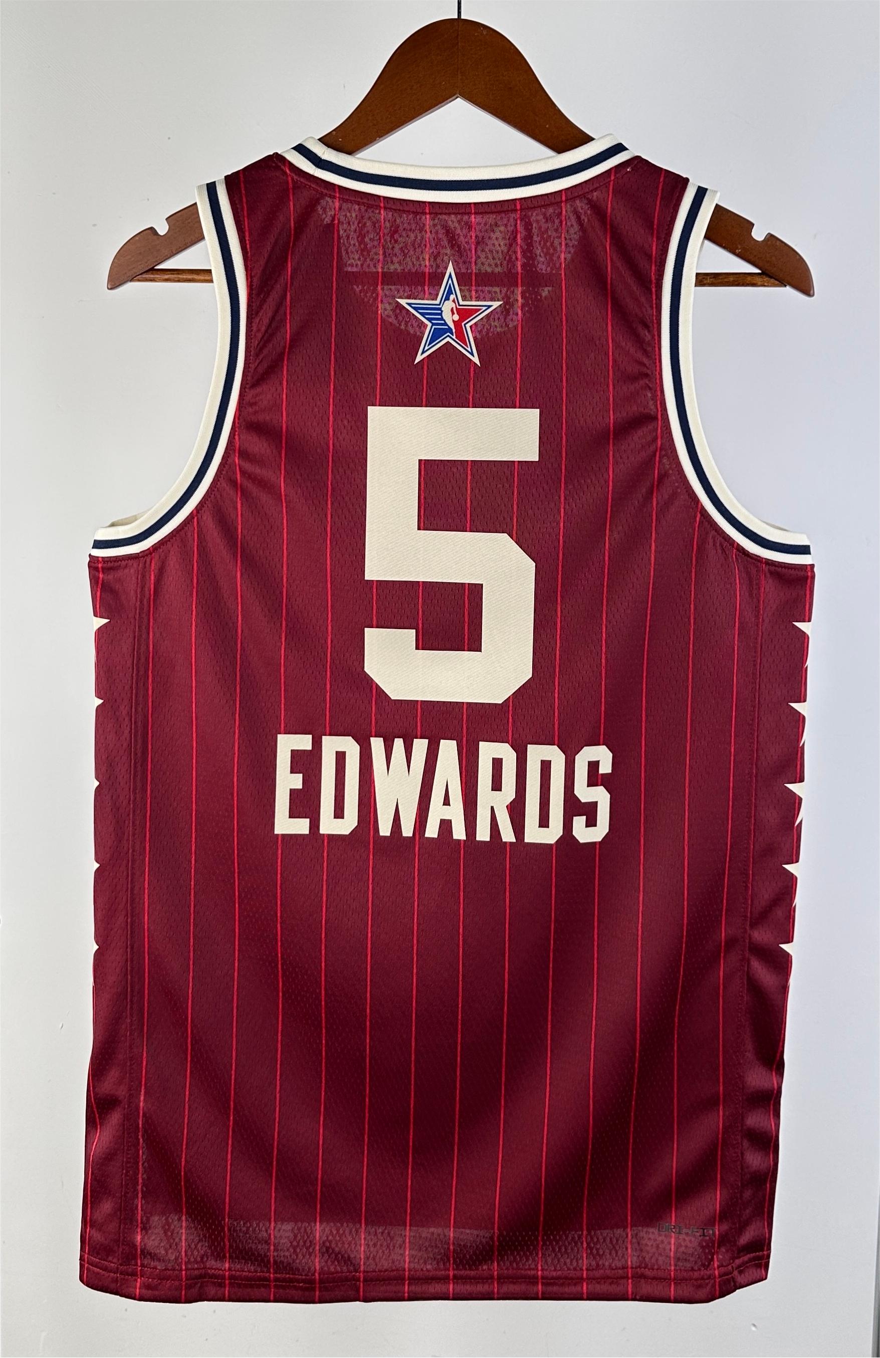 NBA Men 2024 Los Angeles Lakers All Stars Red #5 EDWARDS Jersey High Quality Name and Number Print - leoleo123123