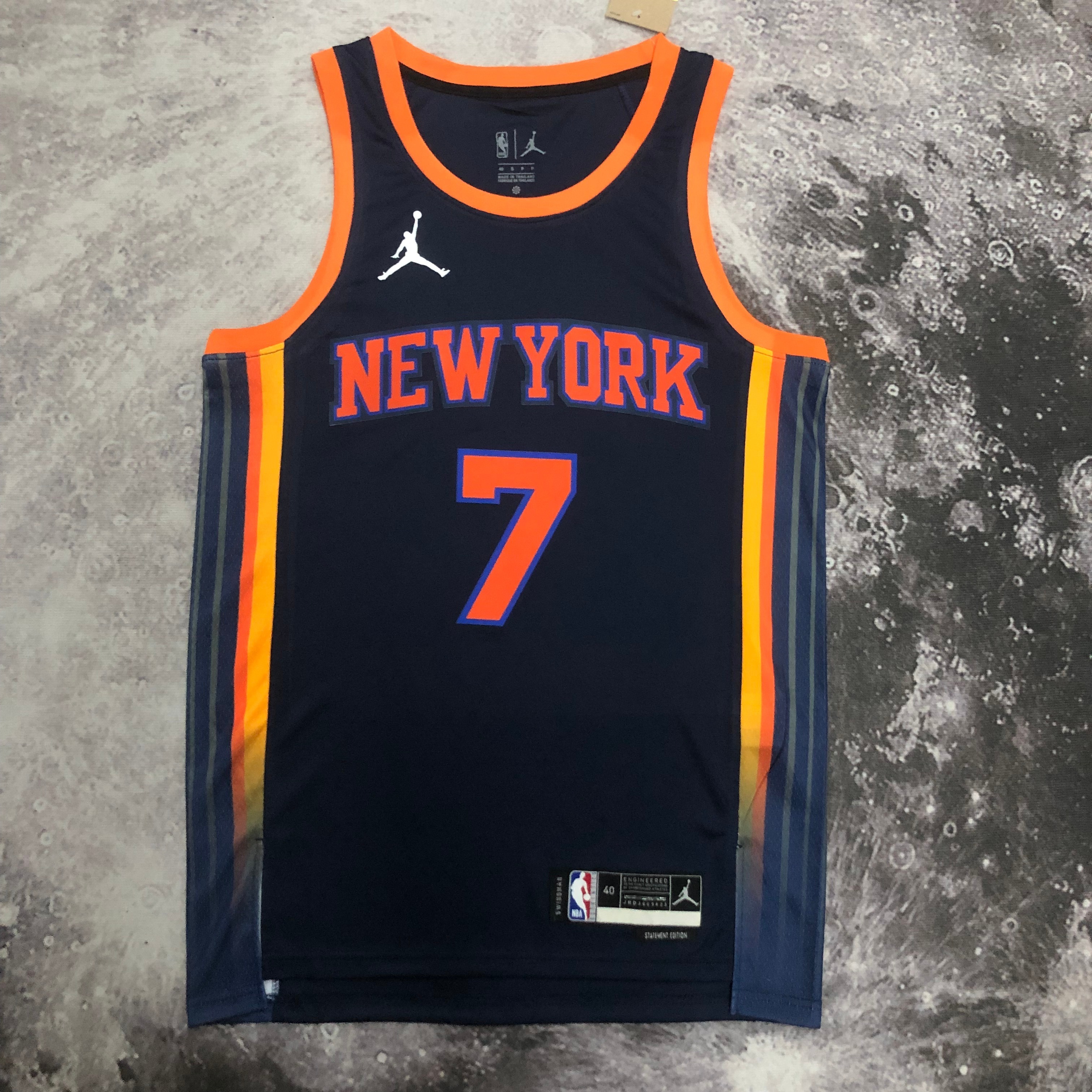 NBA Men 2023 New York Knicks Dark Blue with Jordan Logo #7 ANTHONY Jersey High Quality Name and Number Print - leoleo123123