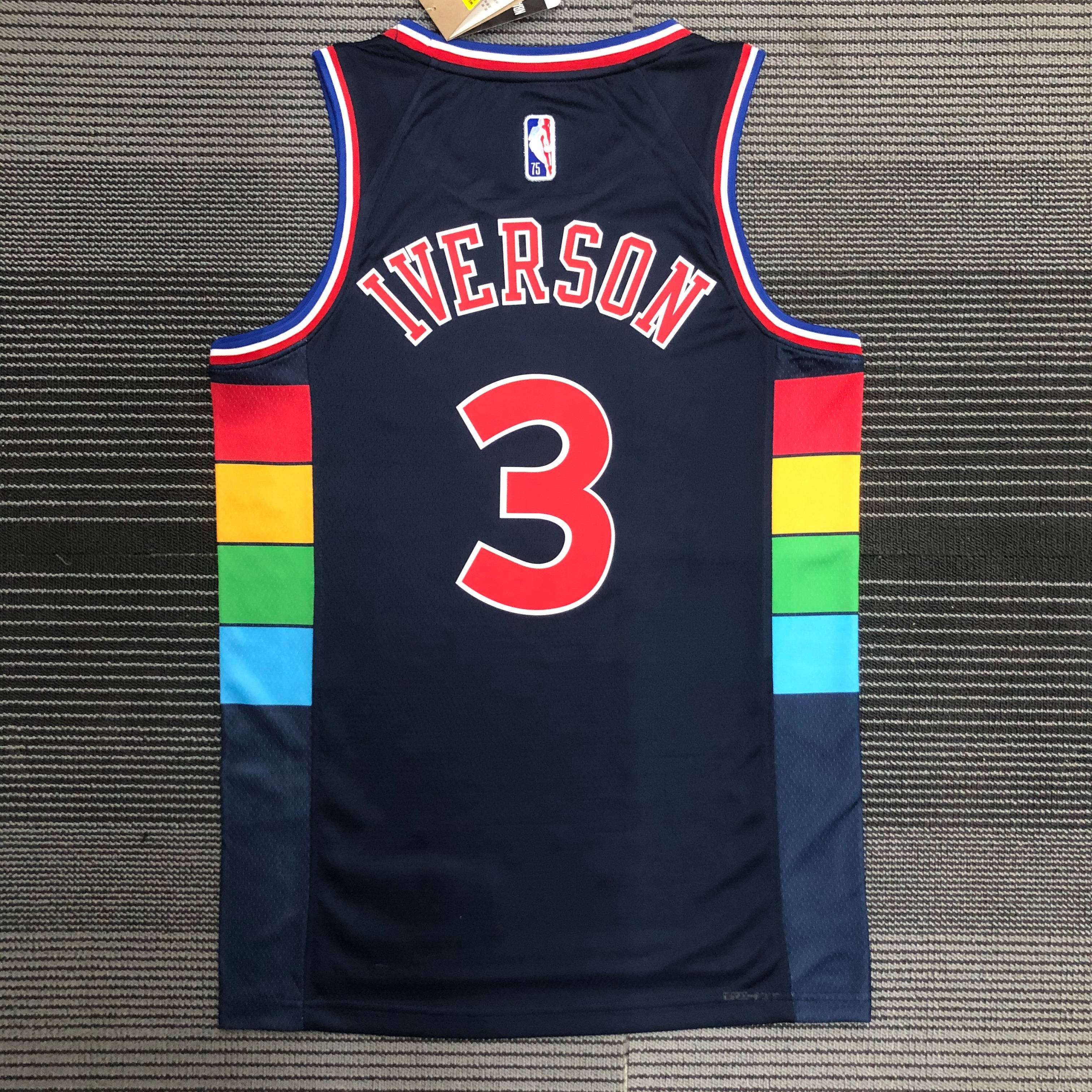NBA Men 75th Anniversary Season 2022 Philadelphia 76ers Dark Blue #3 IVERSON Jersey High Quality Name and Number Print - leoleo123123