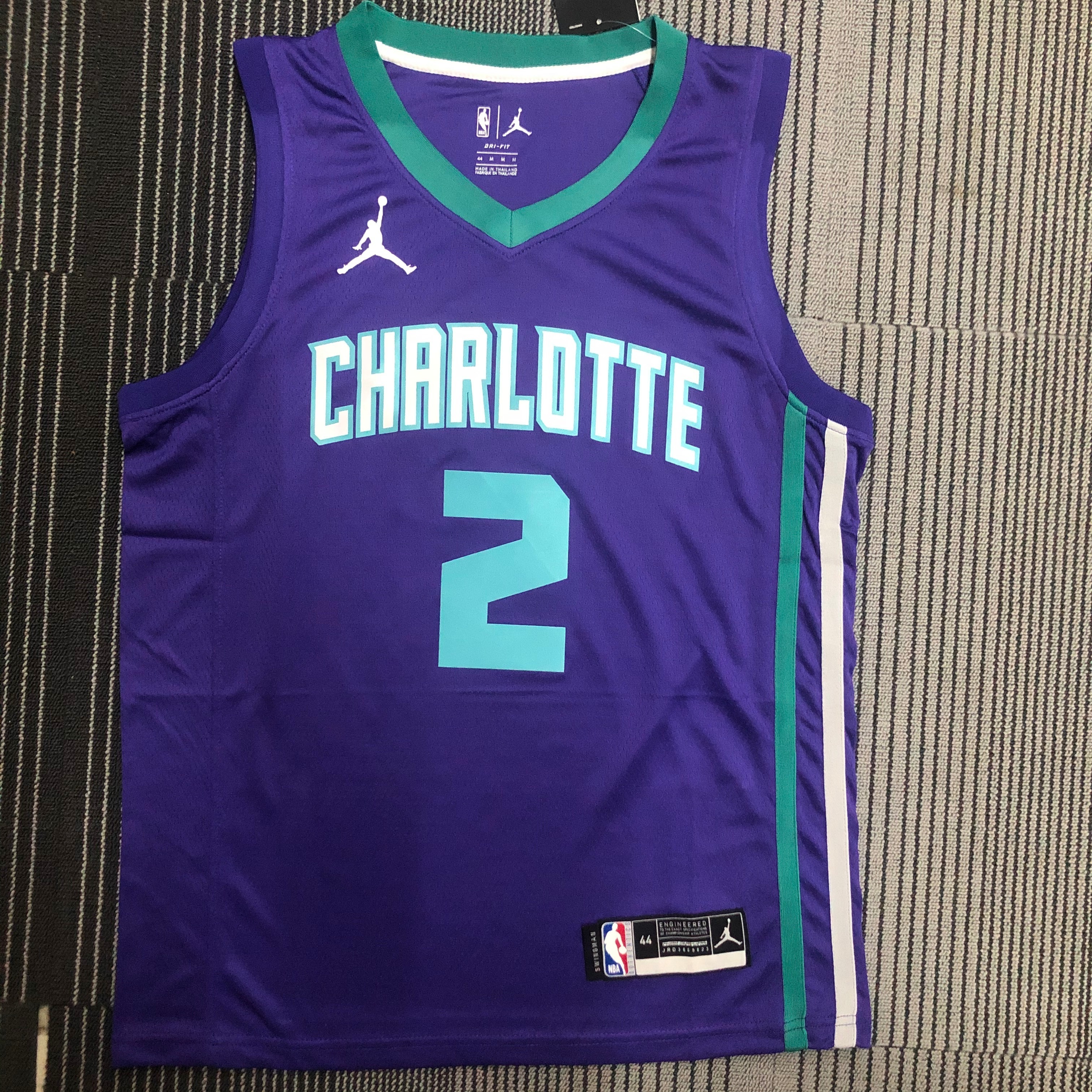 NBA Men New Season Charlotte Hornets #2 BALL Purple Jersey High Quality Name and Number Print - leoleo123123