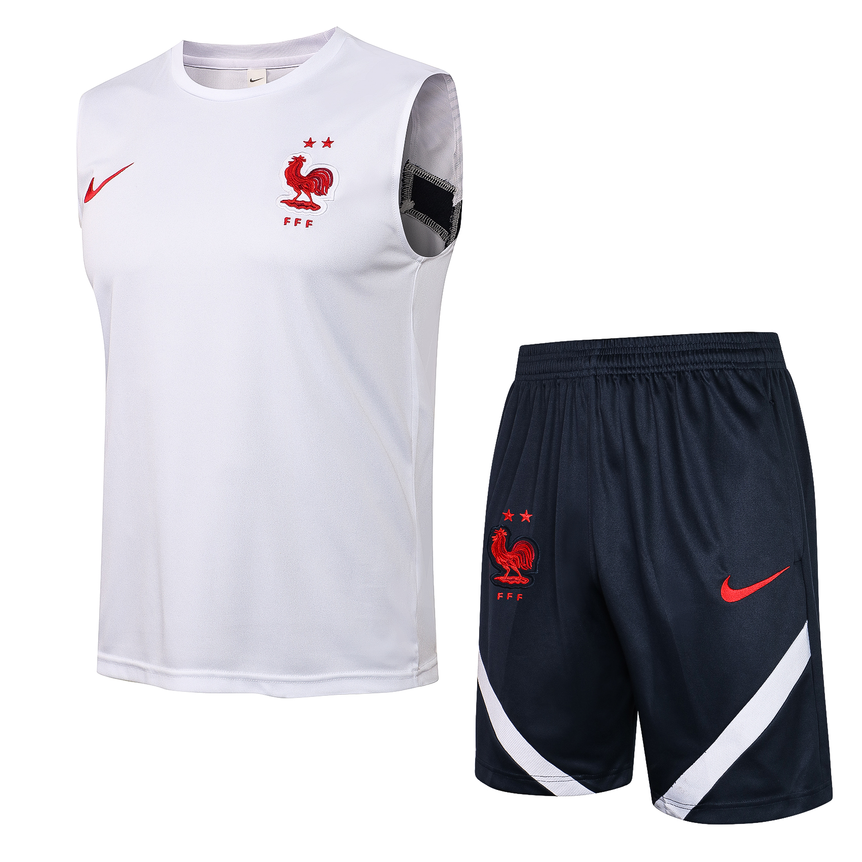 21-22 France White Vest Training Set--Vest and Short Pant Training Tracksuit - leoleo123123